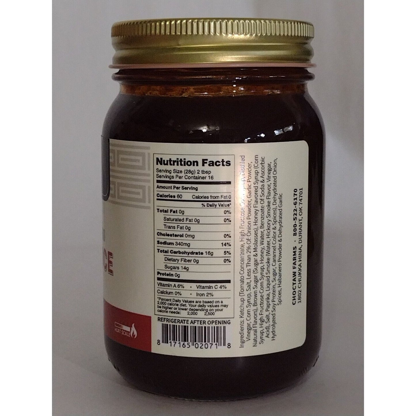 Choctaw Farms Honey Habanero BBQ Sauce 16 Ounce Glass Jar
