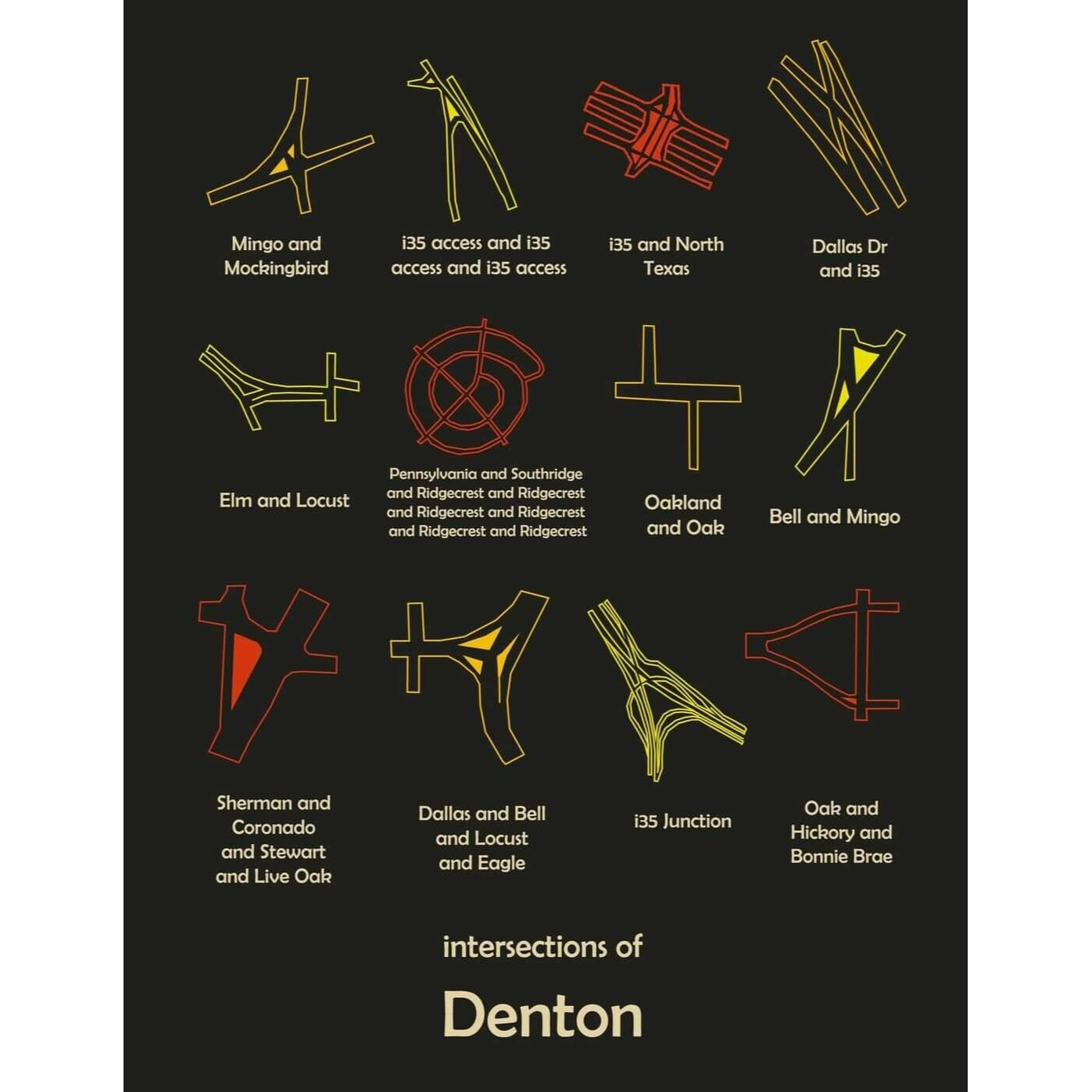 Intersections of Denton by Kristine Bray 11 by 17 Poster on 100 Pound Cardstock