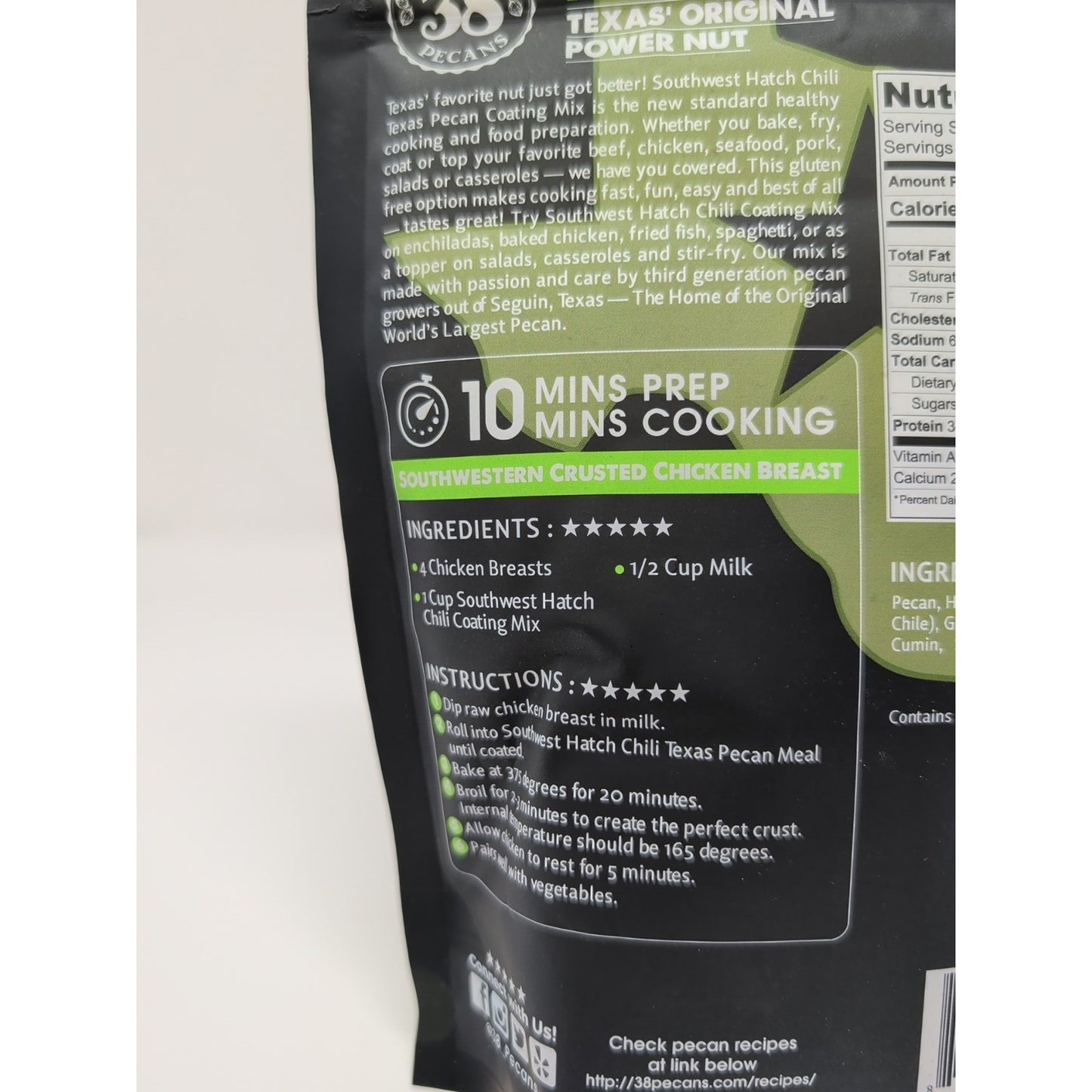 38 Pecans Texas Pecan Coating Mix Southwest Hatch Chili 8 Ounce Bag Paleo Keto