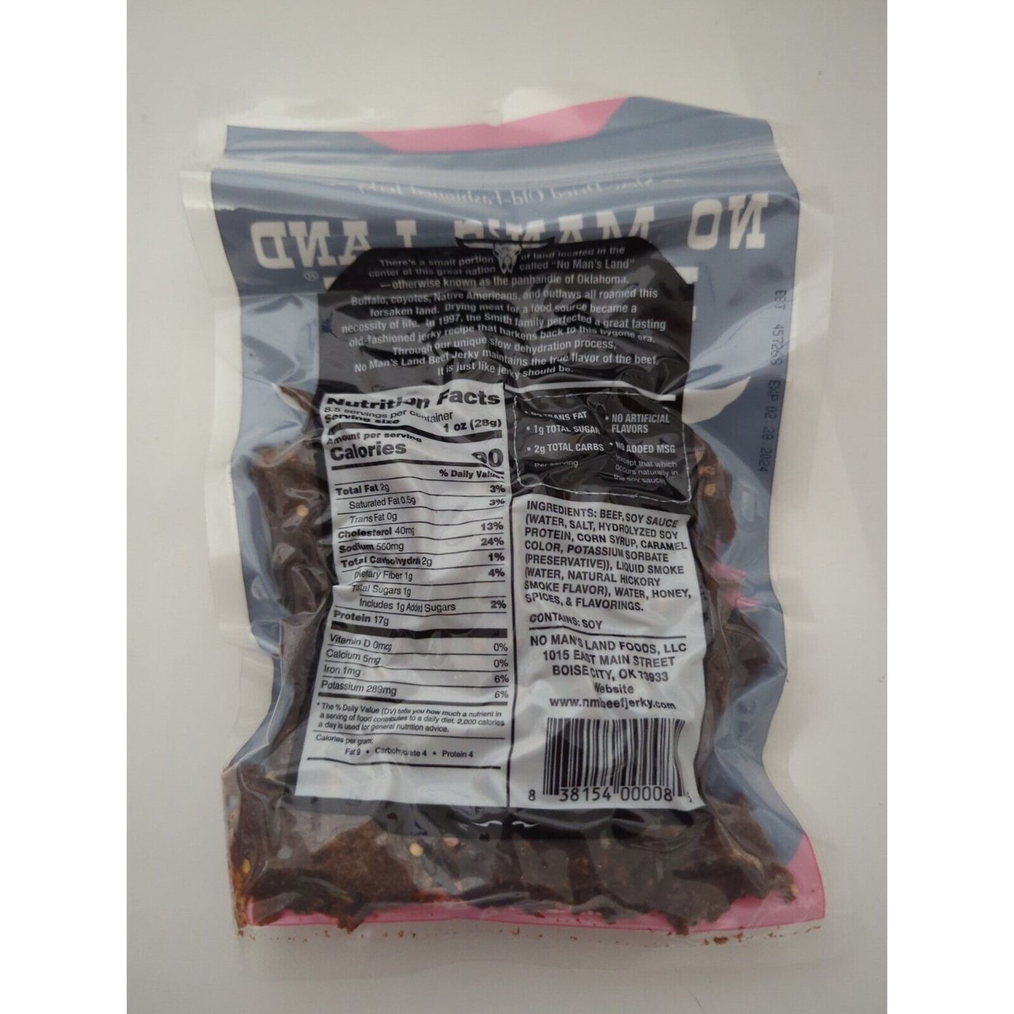 No Man's Land Hot Beef Jerky 8.5 Ounce Package