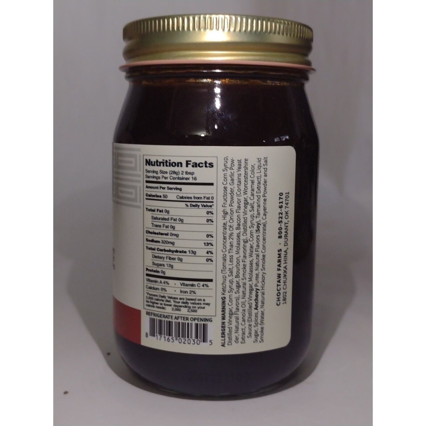 Choctaw Farms Bacon Bourbon BBQ Sauce 16 Ounce Glass Jar