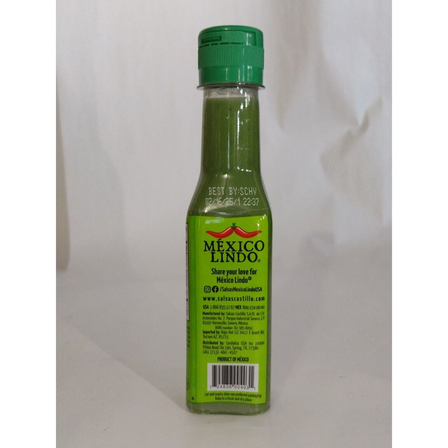 Mexico Lindo Green Habanero Hot Sauce 5 Ounce Plastic Bottle
