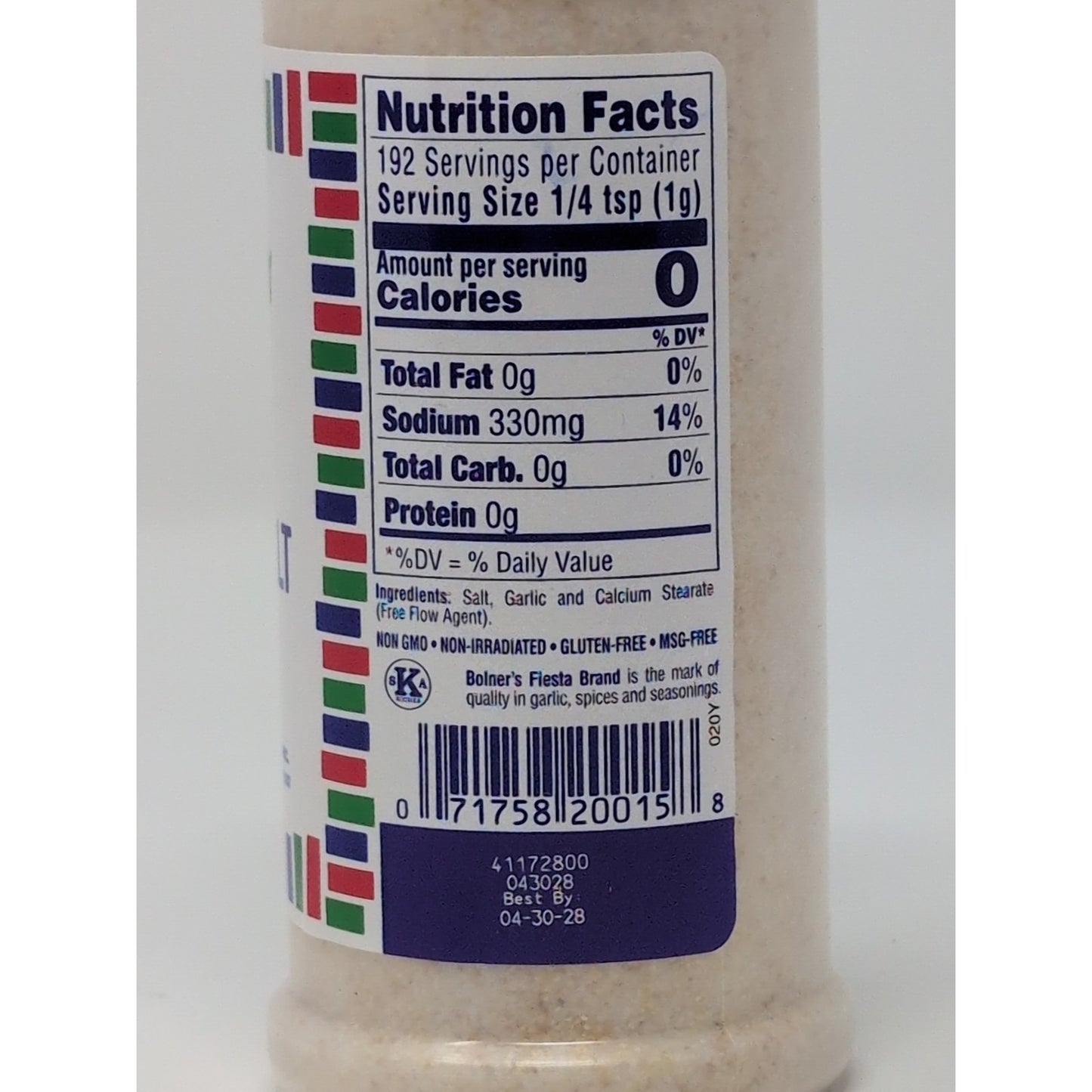 Bolner's Fiesta Extra Fancy Garlic Salt 9 Ounce Plastic Shaker