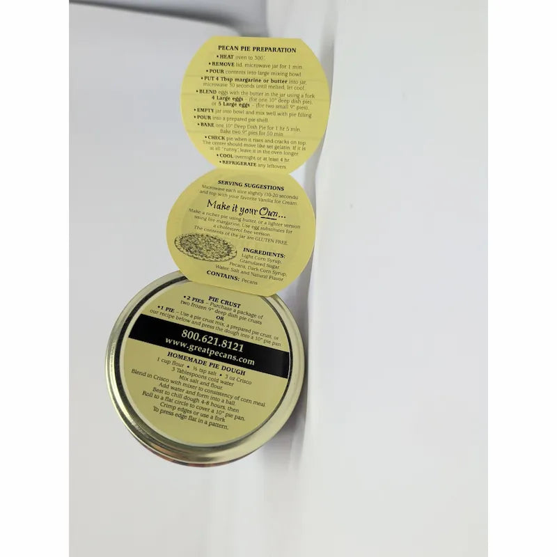 The Great San Saba River Pecan Company Pecan Pie In A Jar label details on white background