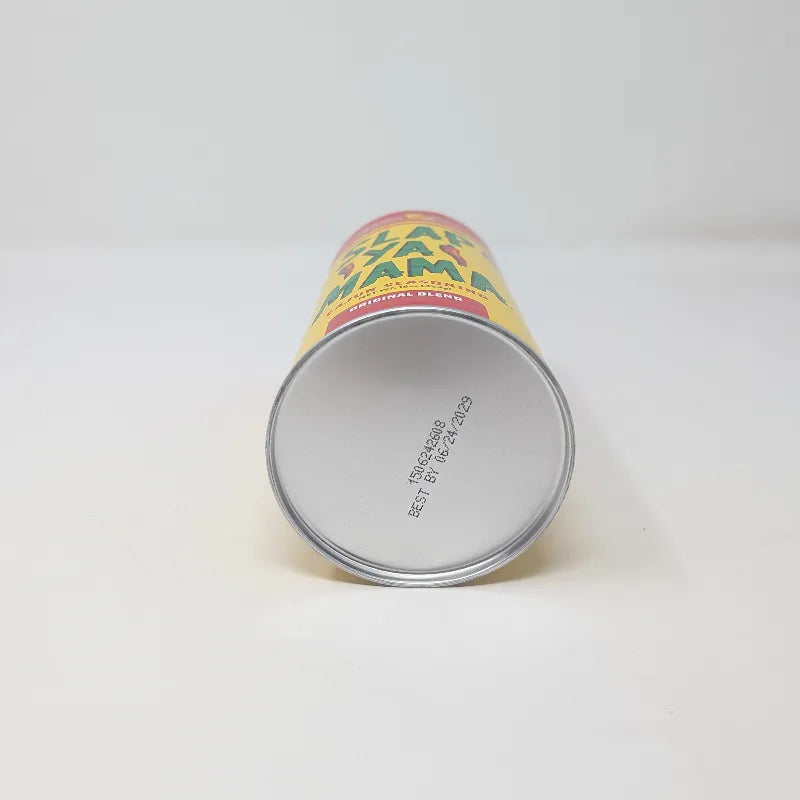 Bottom view of a 16 ounce shaker container of Slap Ya Mama seasoning featuring red and yellow label with Slap Ya Mama written in green text on a white background.