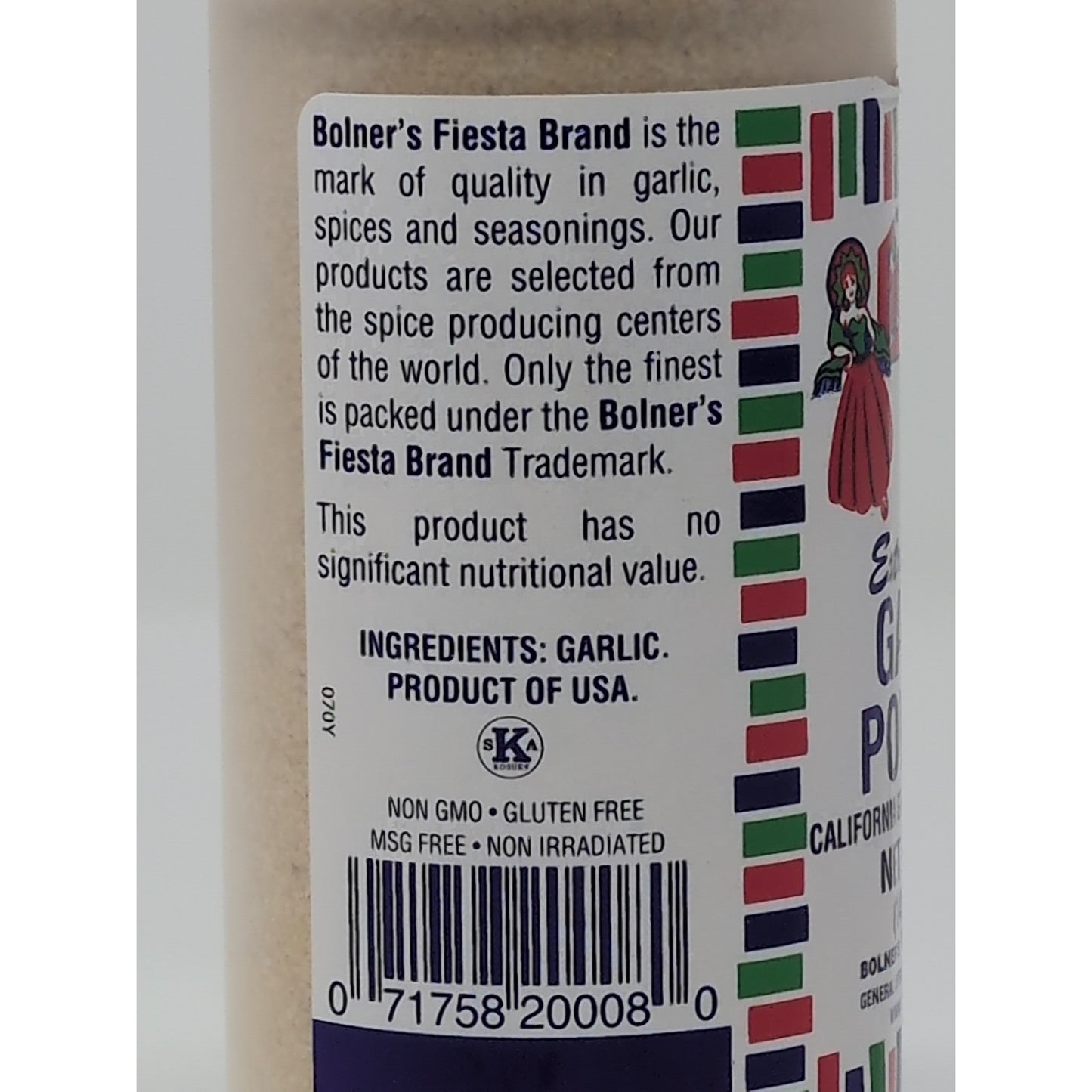 Bolner's Fiesta Extra Fancy Garlic Powder 5 Ounce Plastic Shaker