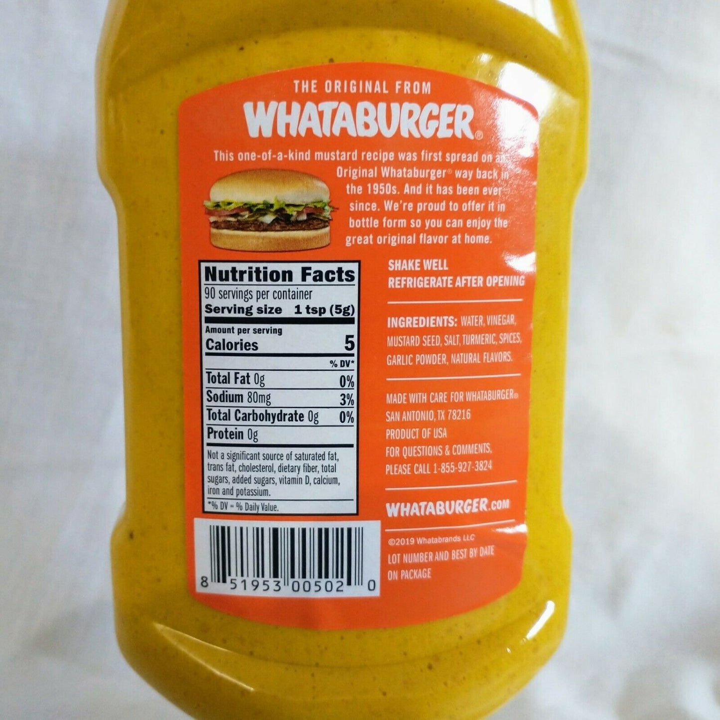 Whataburger Original Mustard 16 Oz. Squeeze Bottle