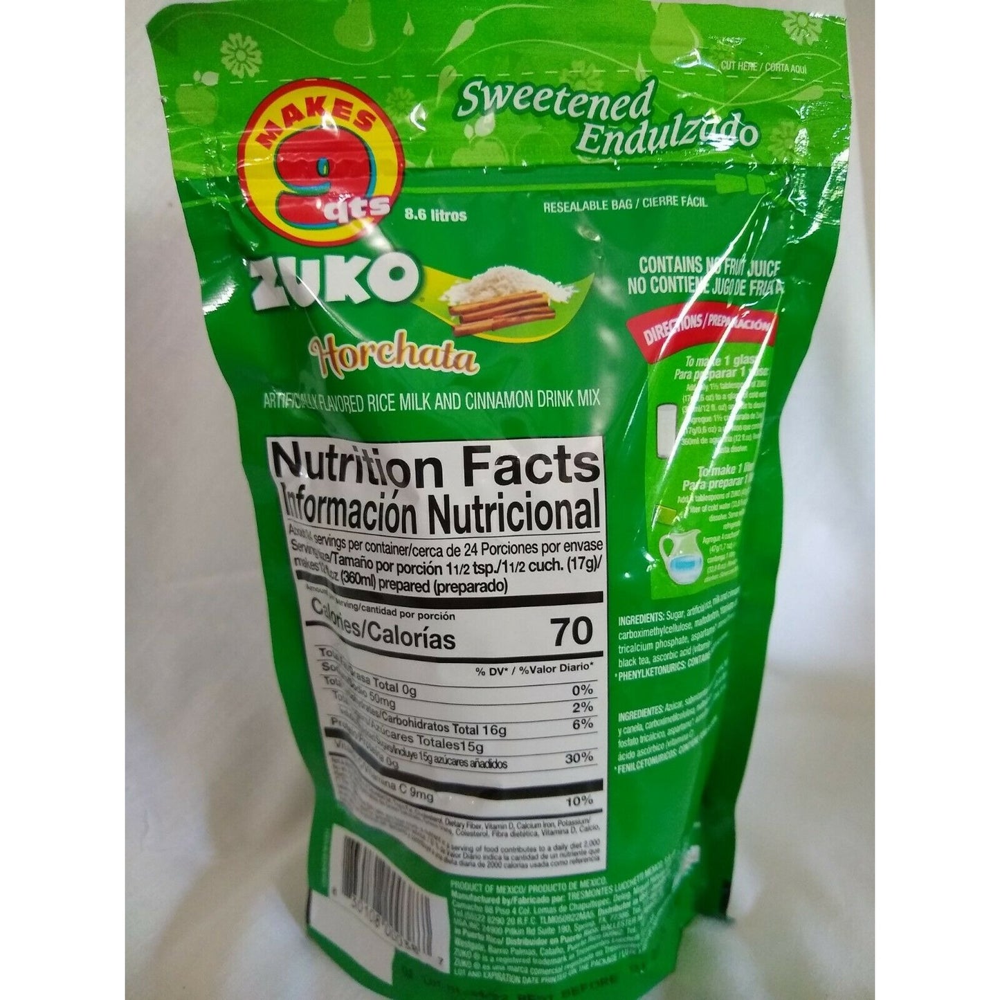 Zuko Aguas Frescas Horchata Flavored Drink Mix 14.1 Ounce Package