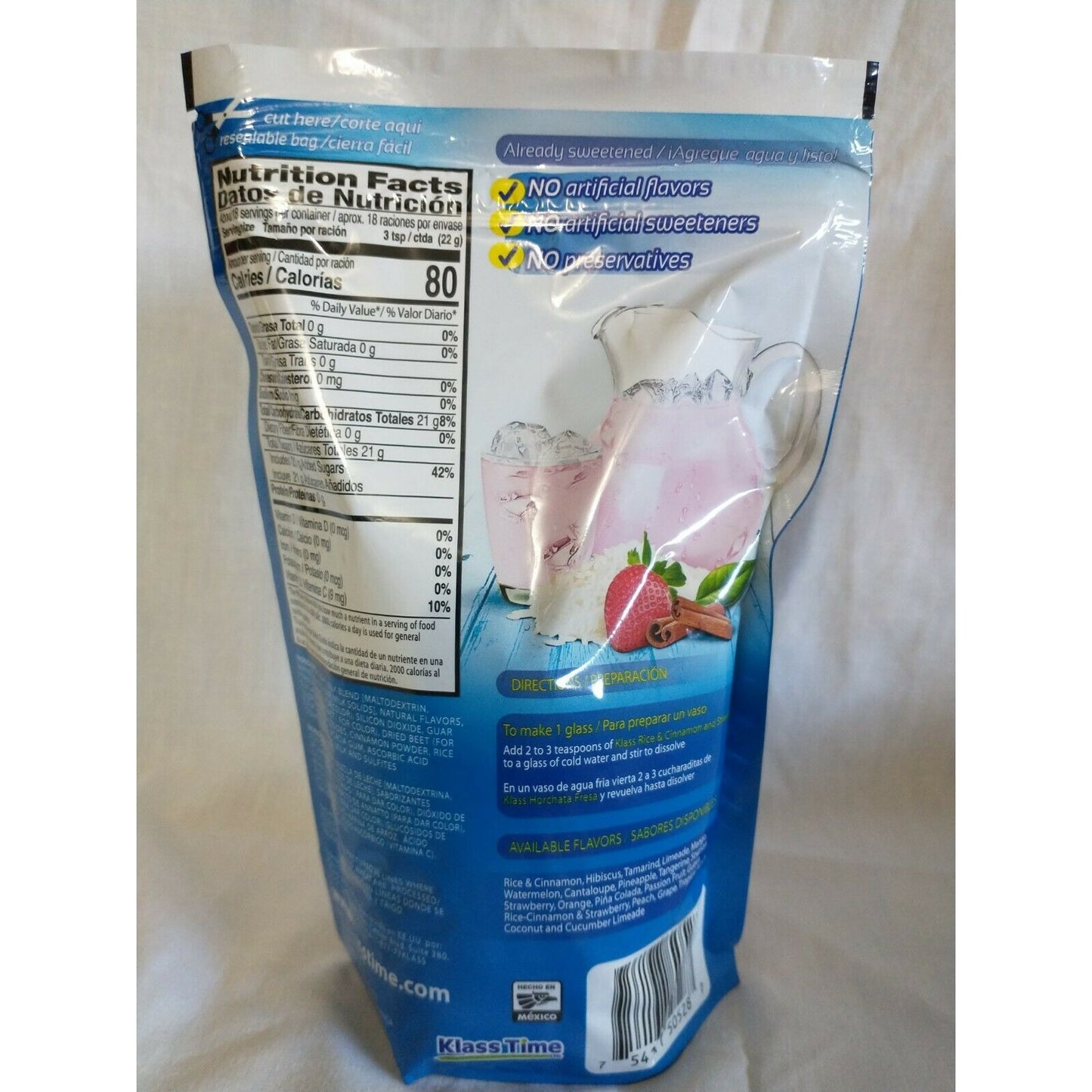 Klass Aguas Frescas Horchata Fresa (Strawberry) Drink Mix 14.1 Oz Package