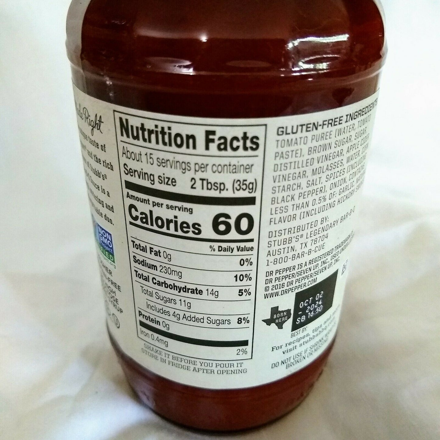 Stubb's Dr. Pepper Bar-B-Q Sauce 18 Ounce Glass Bottle