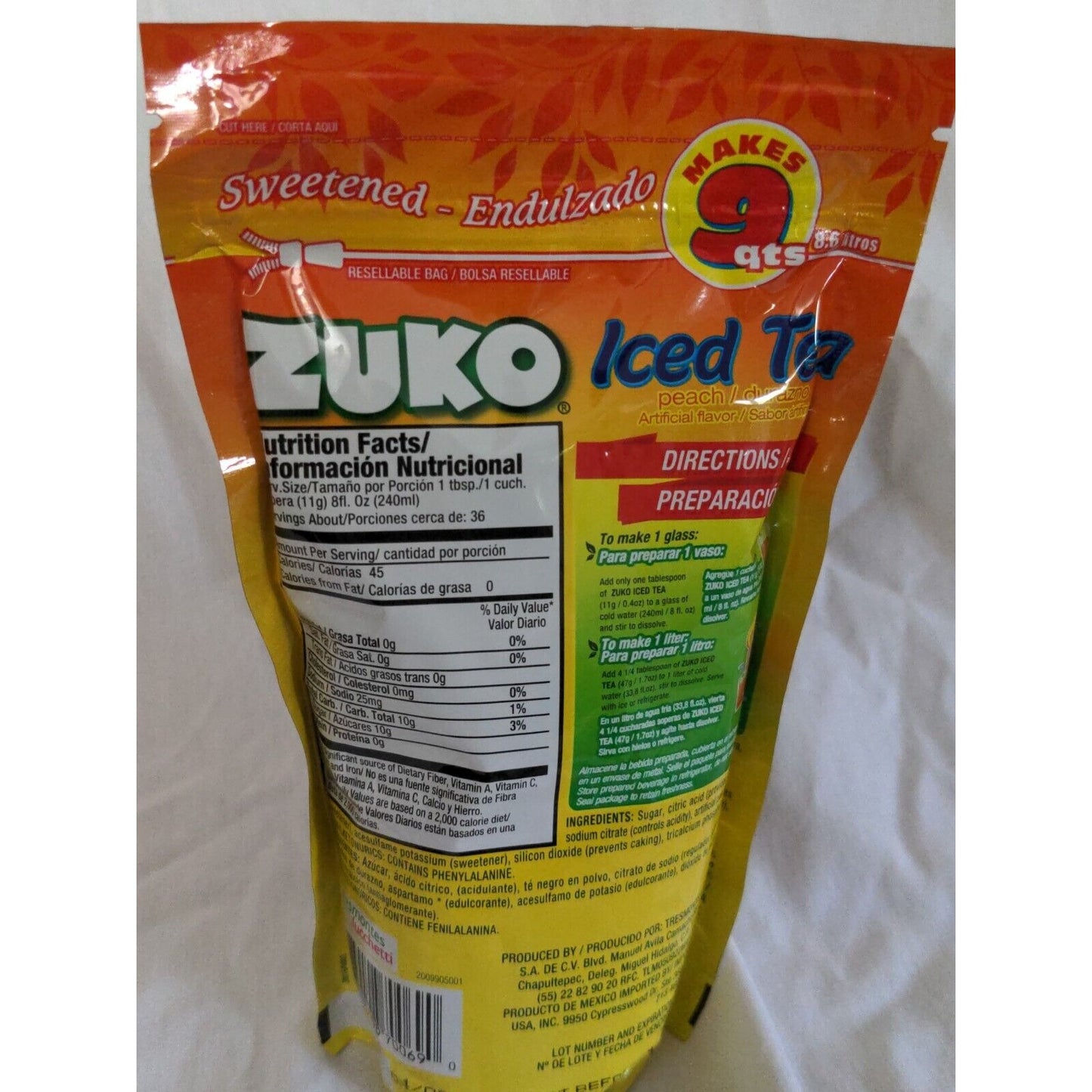Zuko Peach Iced Tea Powder 14.1 Ounce Bag