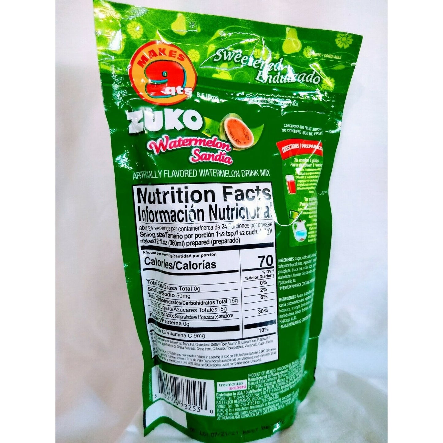 Zuko Aguas Frescas Watermelon (Sandia) Flavored Drink Mix 14.1 Ounce Package