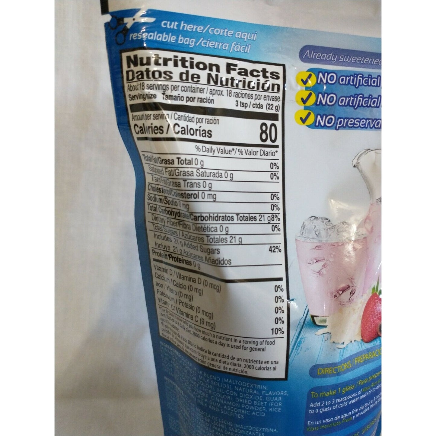 Klass Aguas Frescas Horchata Fresa (Strawberry) Drink Mix 14.1 Oz Package