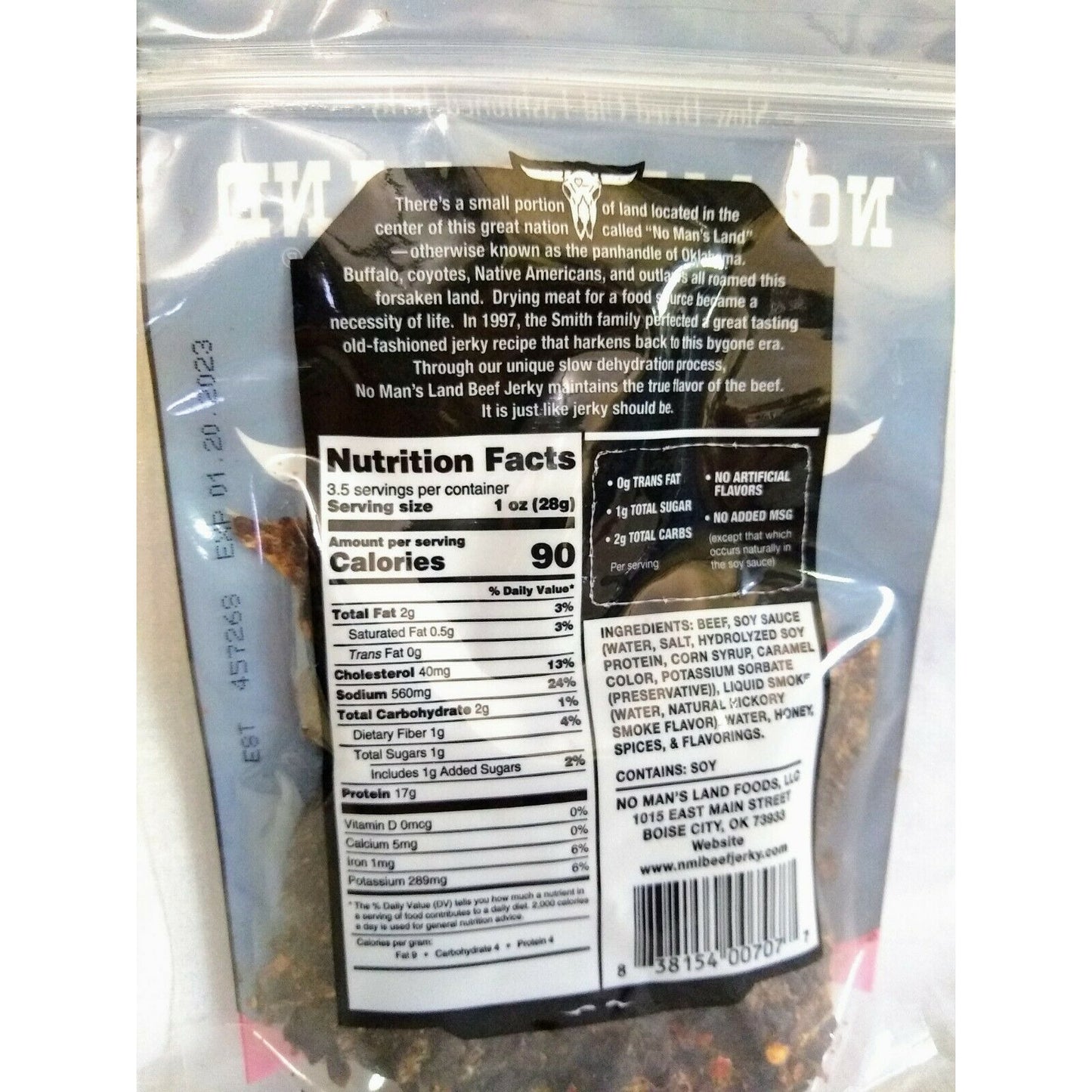 No Man's Land Beef Jerky HOT 3 Ounce Package