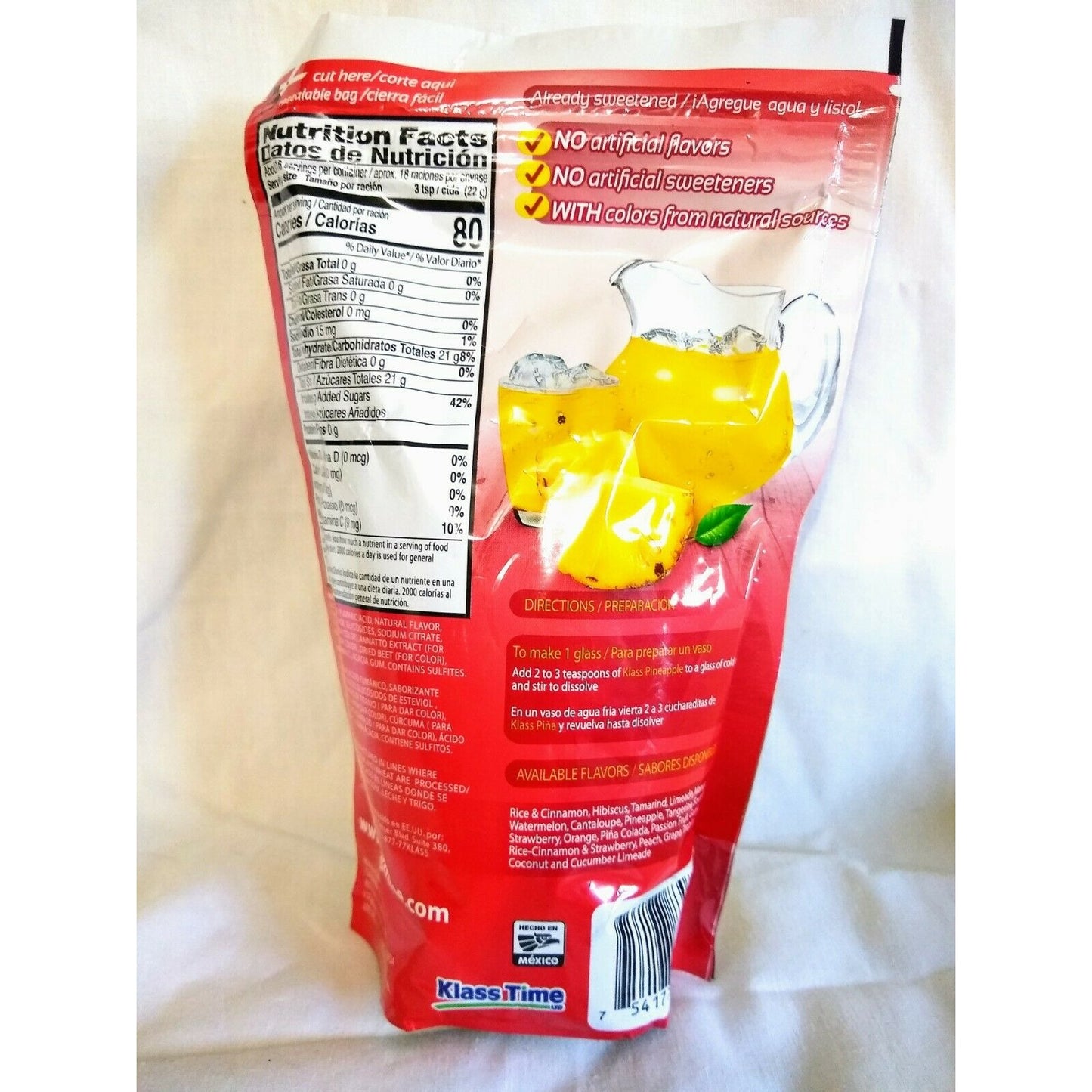 Klass Pineapple (Piña) Powdered Drink Mix 14.1 Oz Package