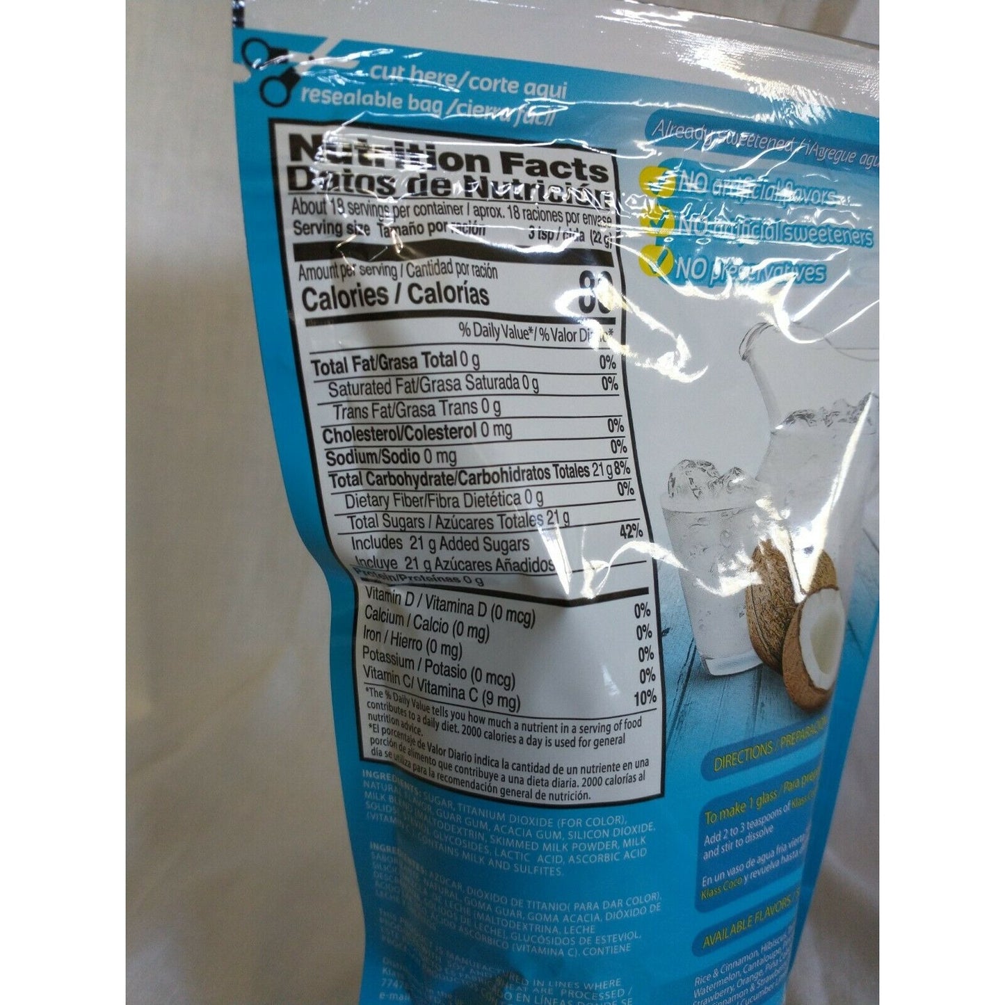 Klass Aguas Frescas Coconut (Coco) Drink Mix 14.1 Oz Package
