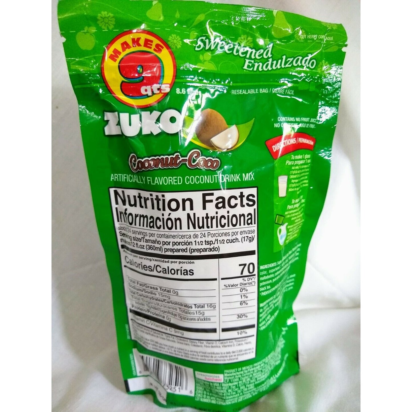Zuko Aguas Frescas Coconut (Coco) Flavored Drink Mix 14.1 Ounce Package