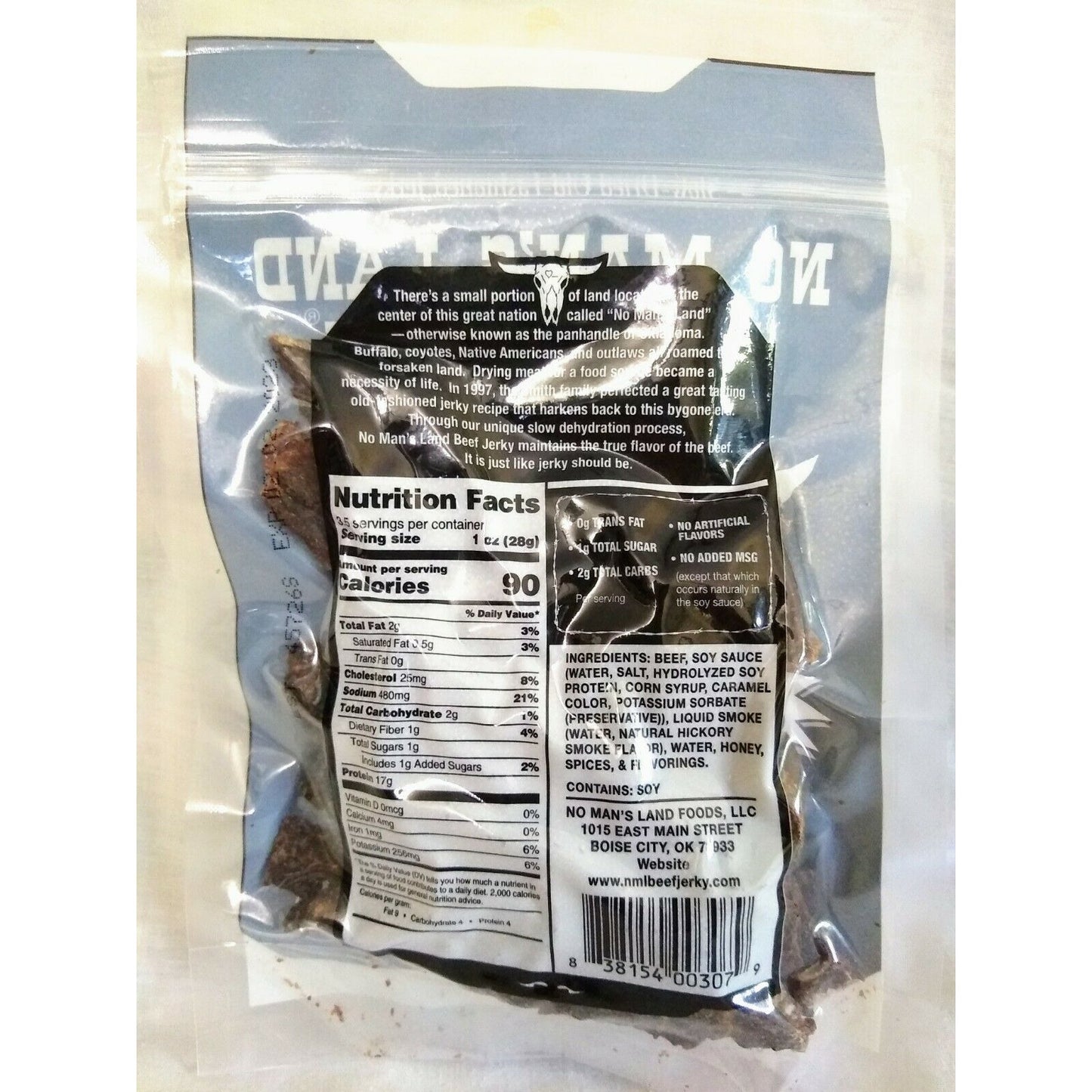 No Man's Land Beef Jerky MILD 3 Ounce Package
