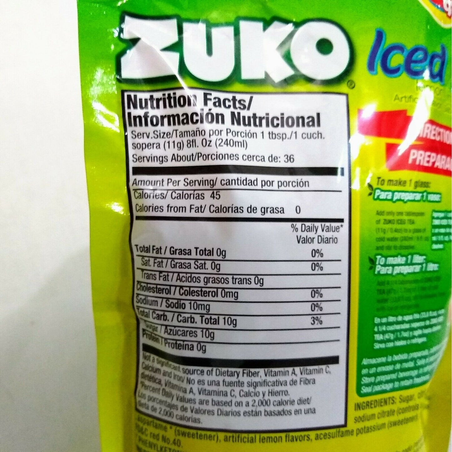 Zuko Sweetened Lemon Ice Tea Drink Mix 14.1 Ounce Package