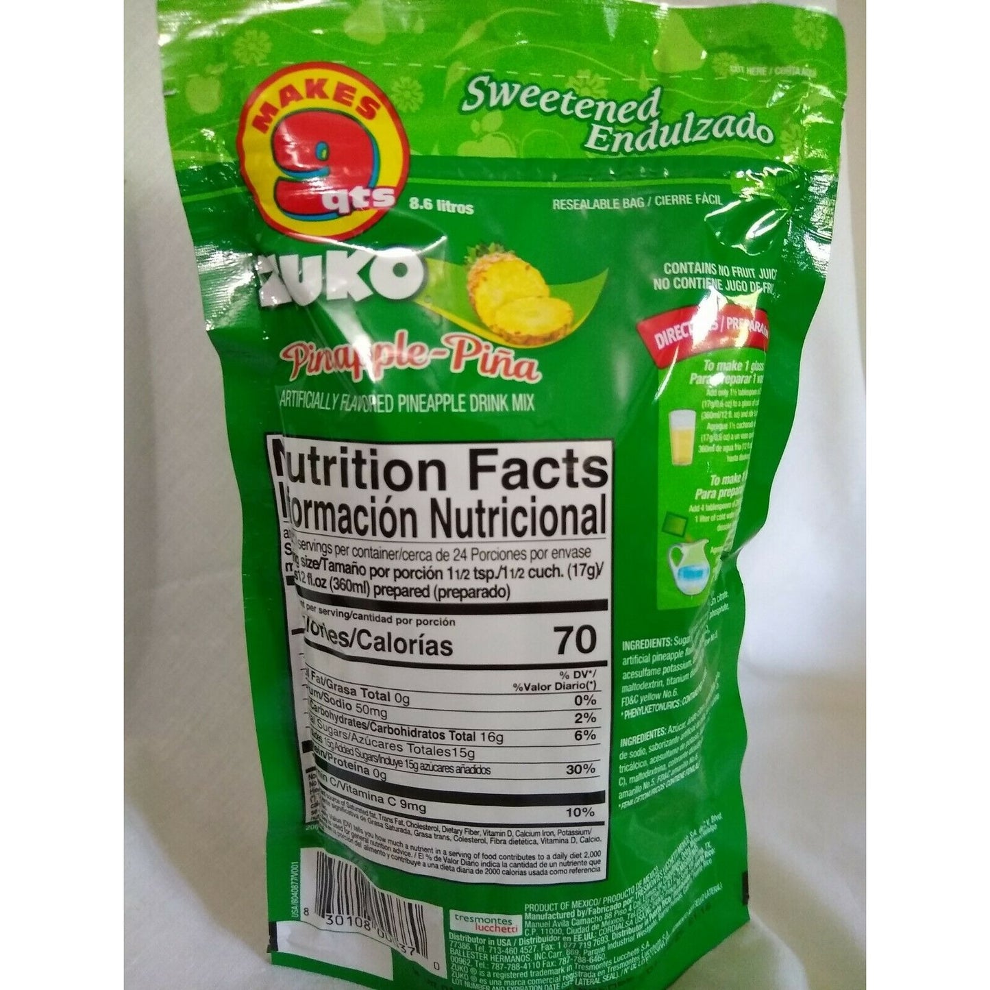 Zuko Aguas Frescas Pineapple (Pina) Flavored Drink Mix 14.1 Ounce Package