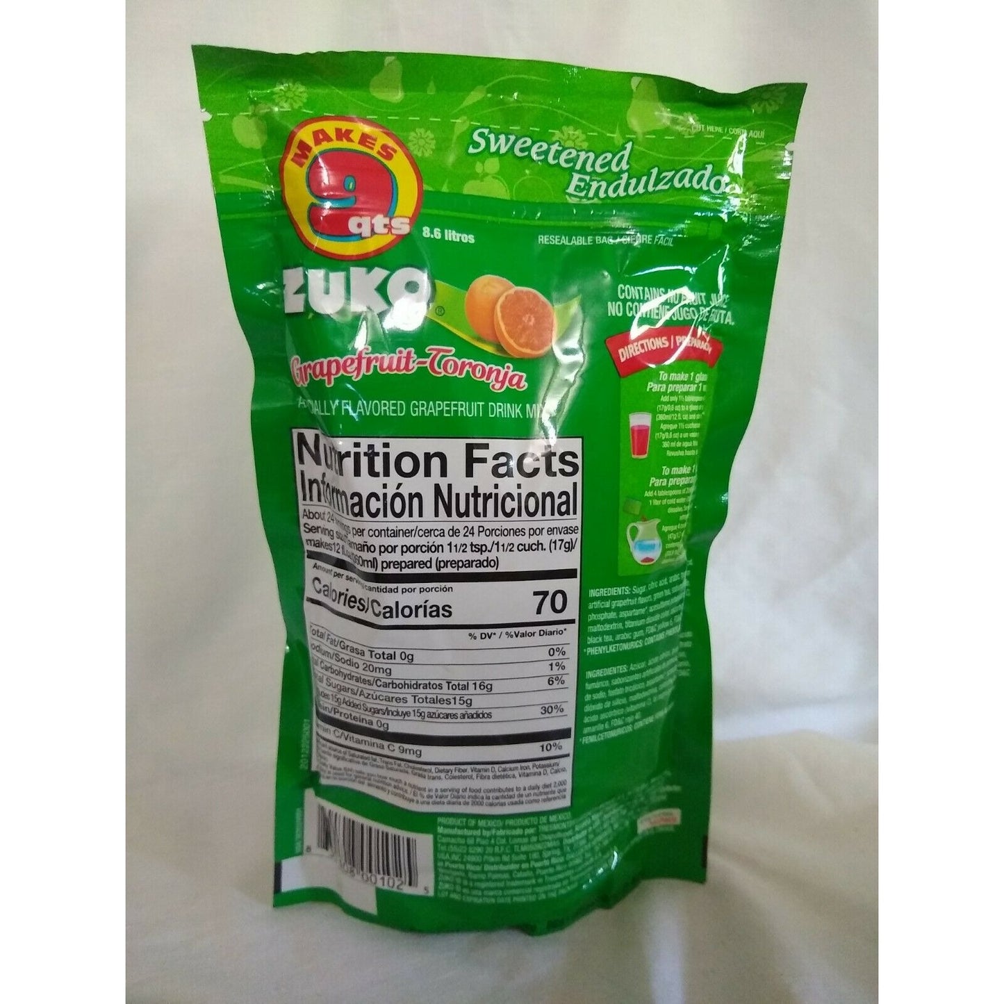 Zuko Aguas Frescas Grapefruit (Toronja) Flavored Drink Mix 14.1 oz. Package