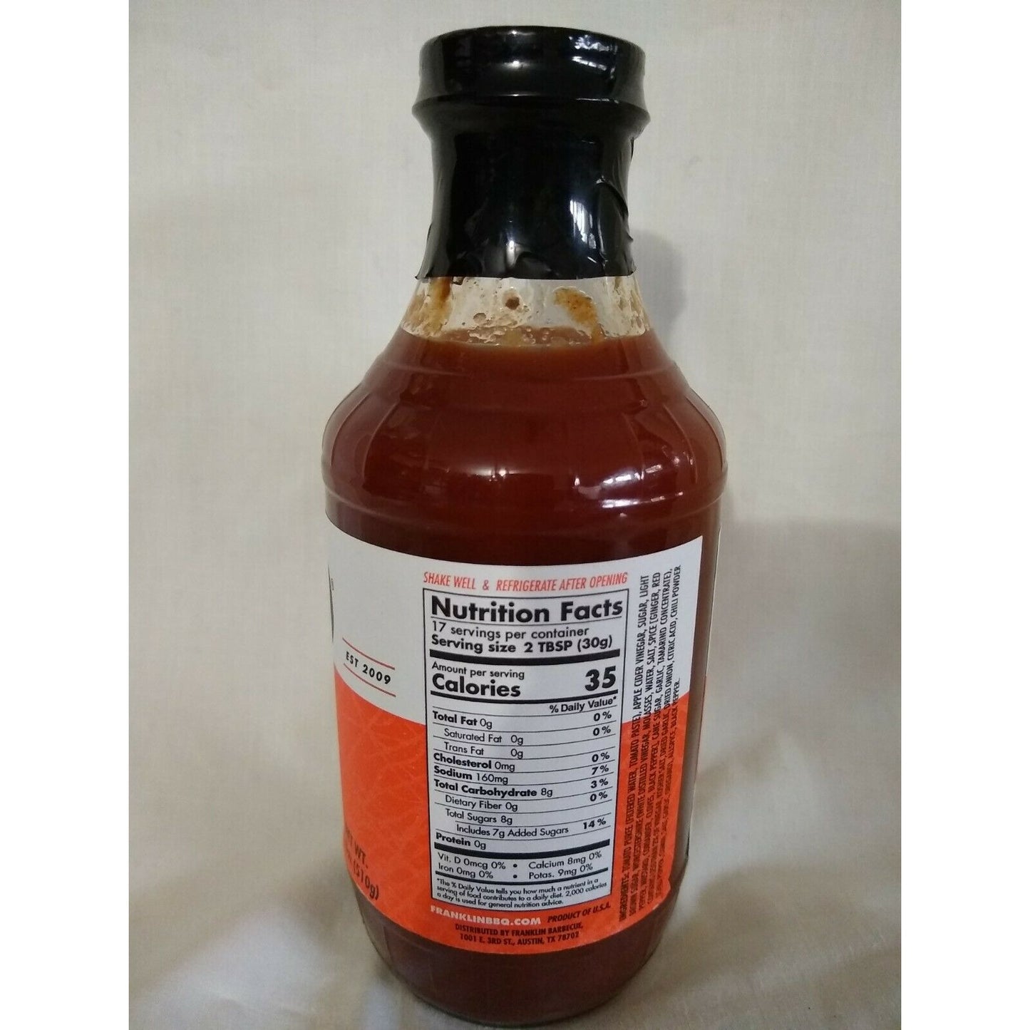 Franklin Barbecue Original Texas BBQ Sauce 18 Oz Glass Bottle