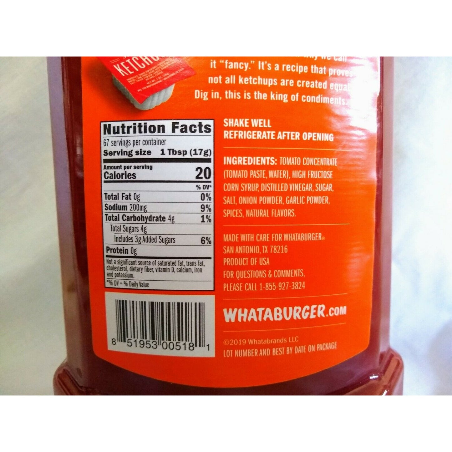 Whataburger Fancy Ketchup 40 Ounce Squeeze Bottle