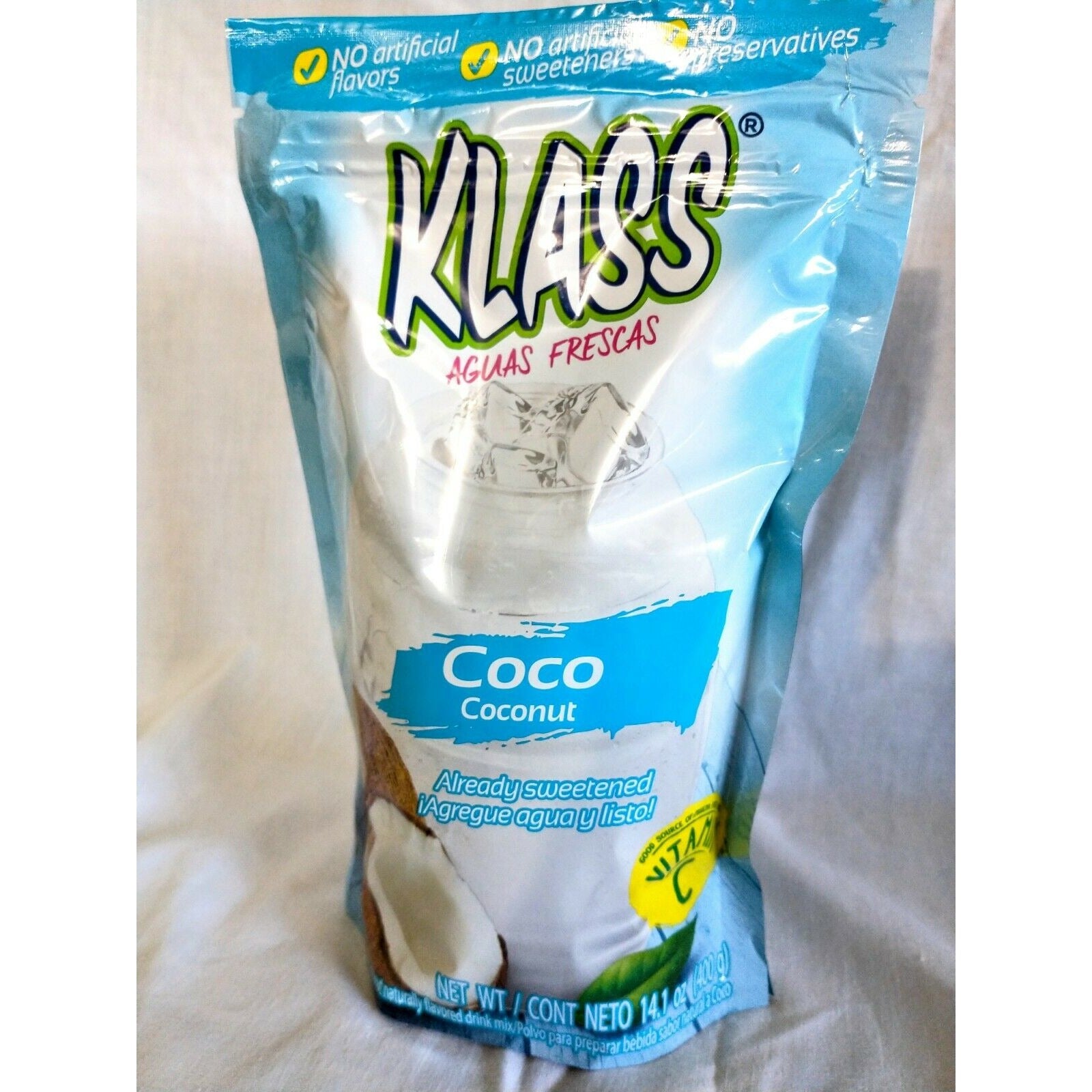 Klass Aguas Frescas Coconut (Coco) Drink Mix 14.1 Oz Package Texan Spice