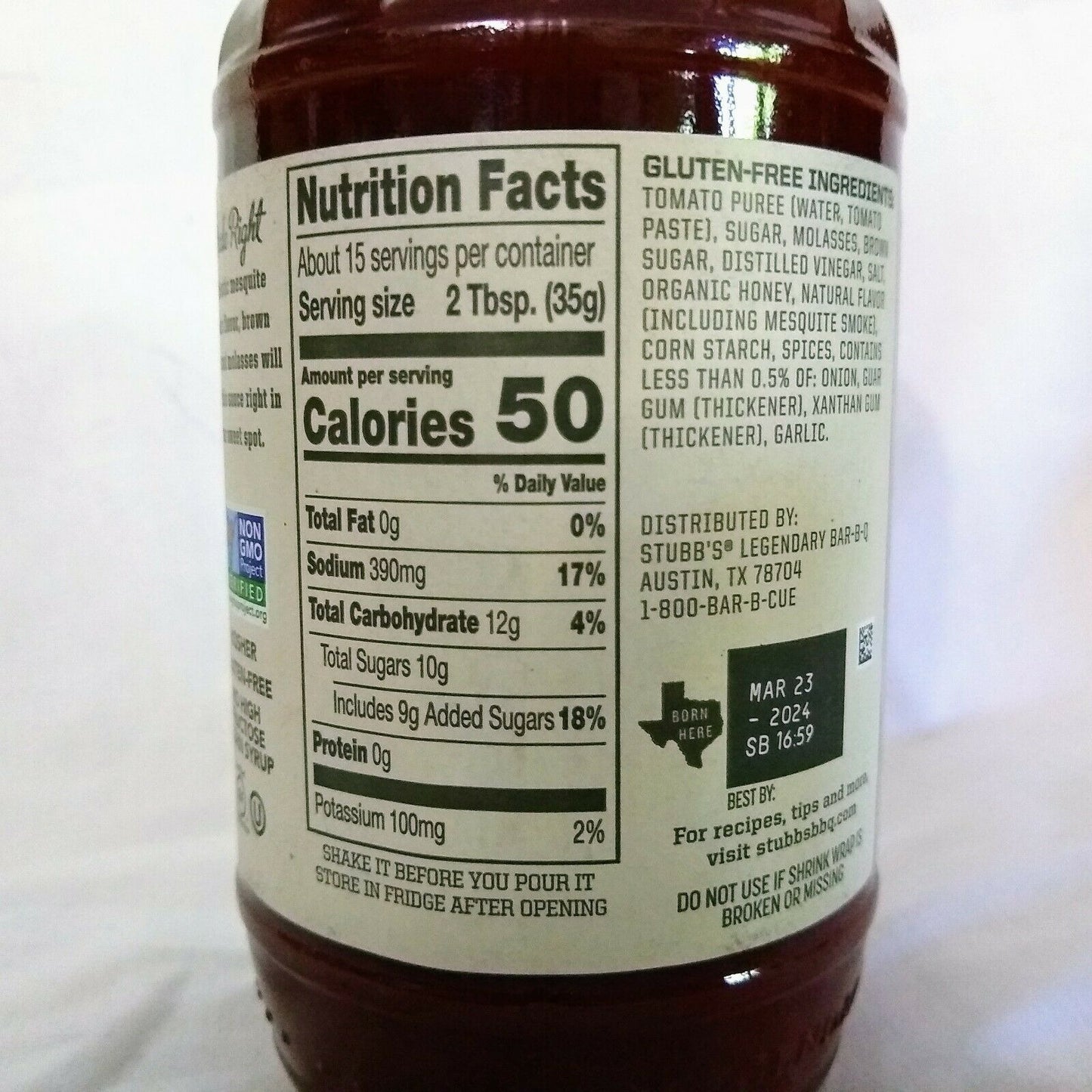 Stubb's Smokey Mesquite Bar-B-Q Sauce 18 Ounce Glass Bottle