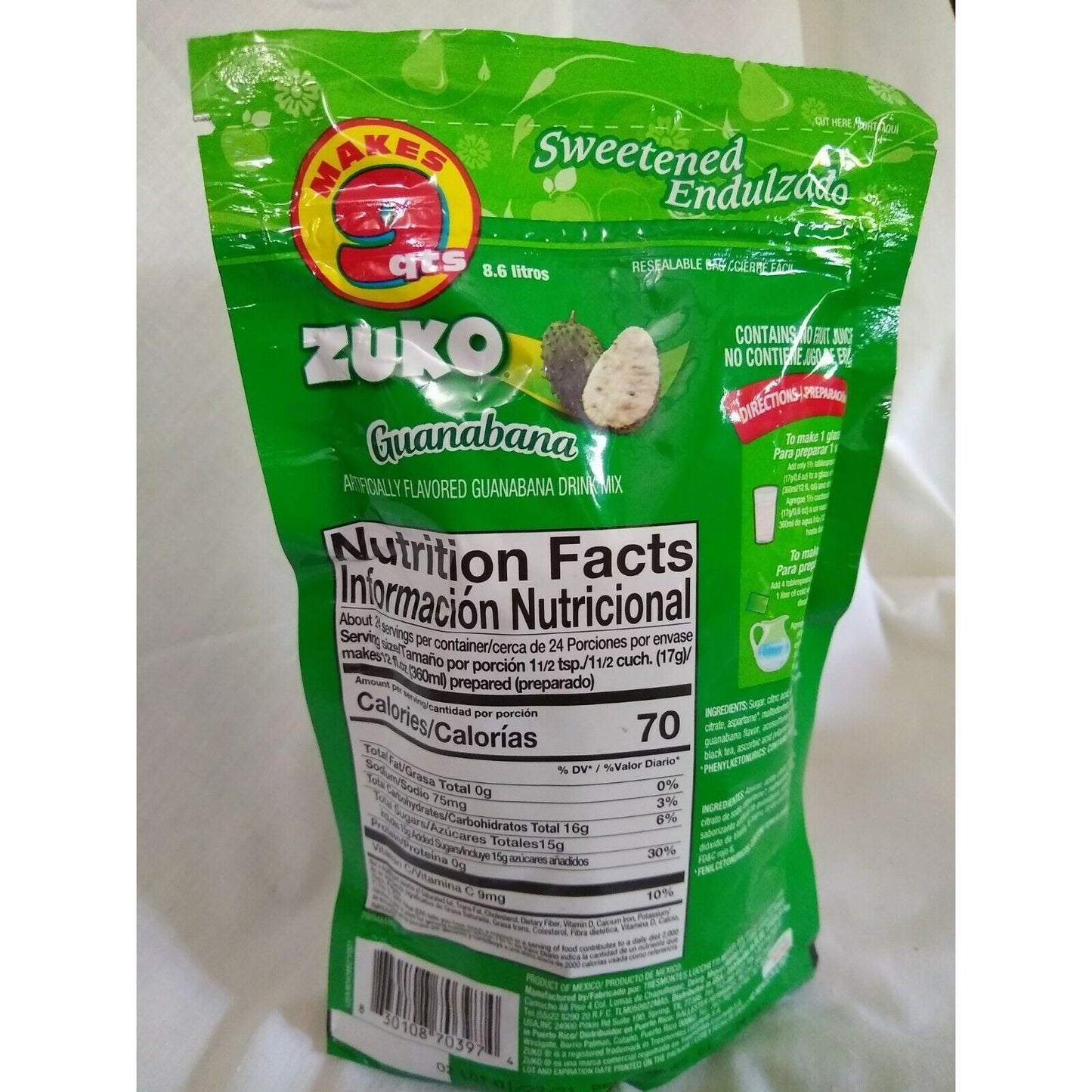 Zuko Aguas Frescas Soursop (Guanabana) Flavored Drink Mix 14.1 Ounce Package