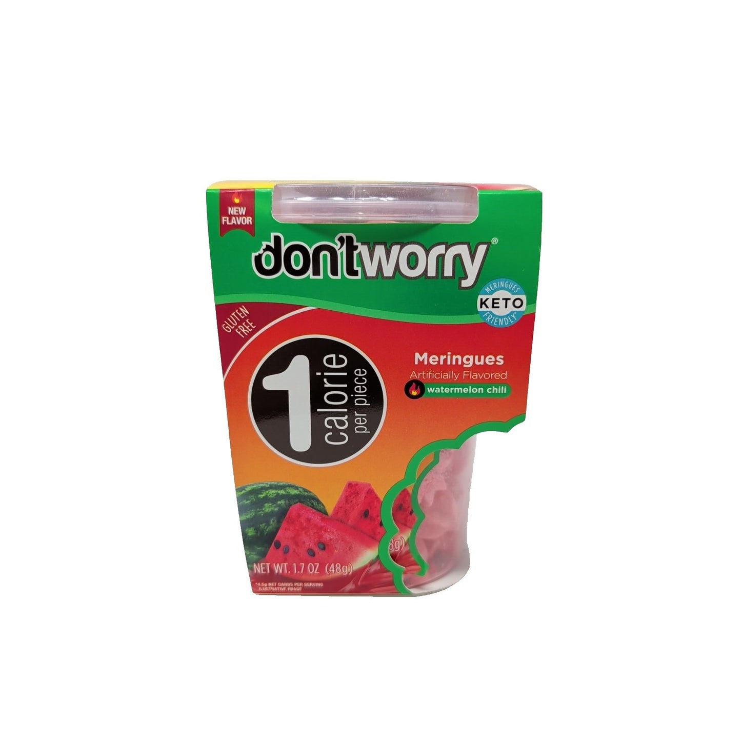 don'tworry Meringues Watermelon Chili Flavor 1.7 Ounce Plastic Container
