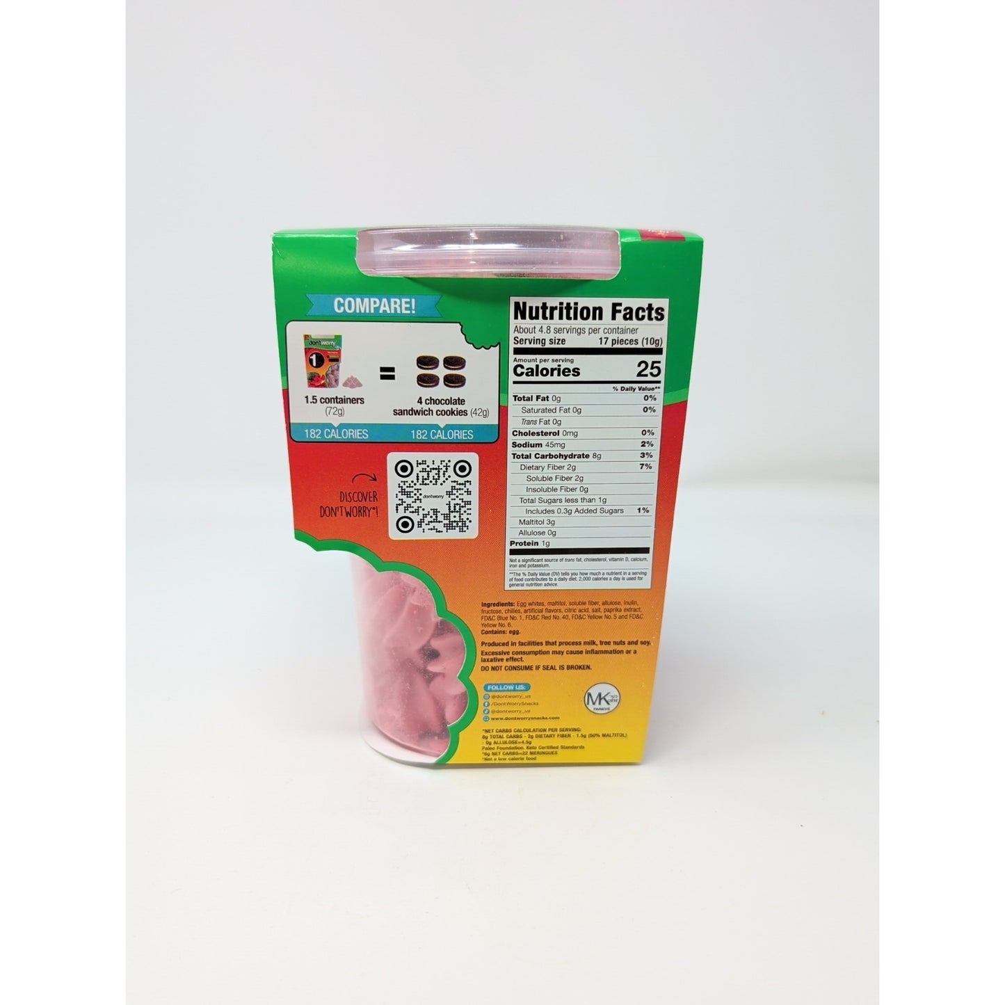 don'tworry Meringues Watermelon Chili Flavor 1.7 Ounce Plastic Container
