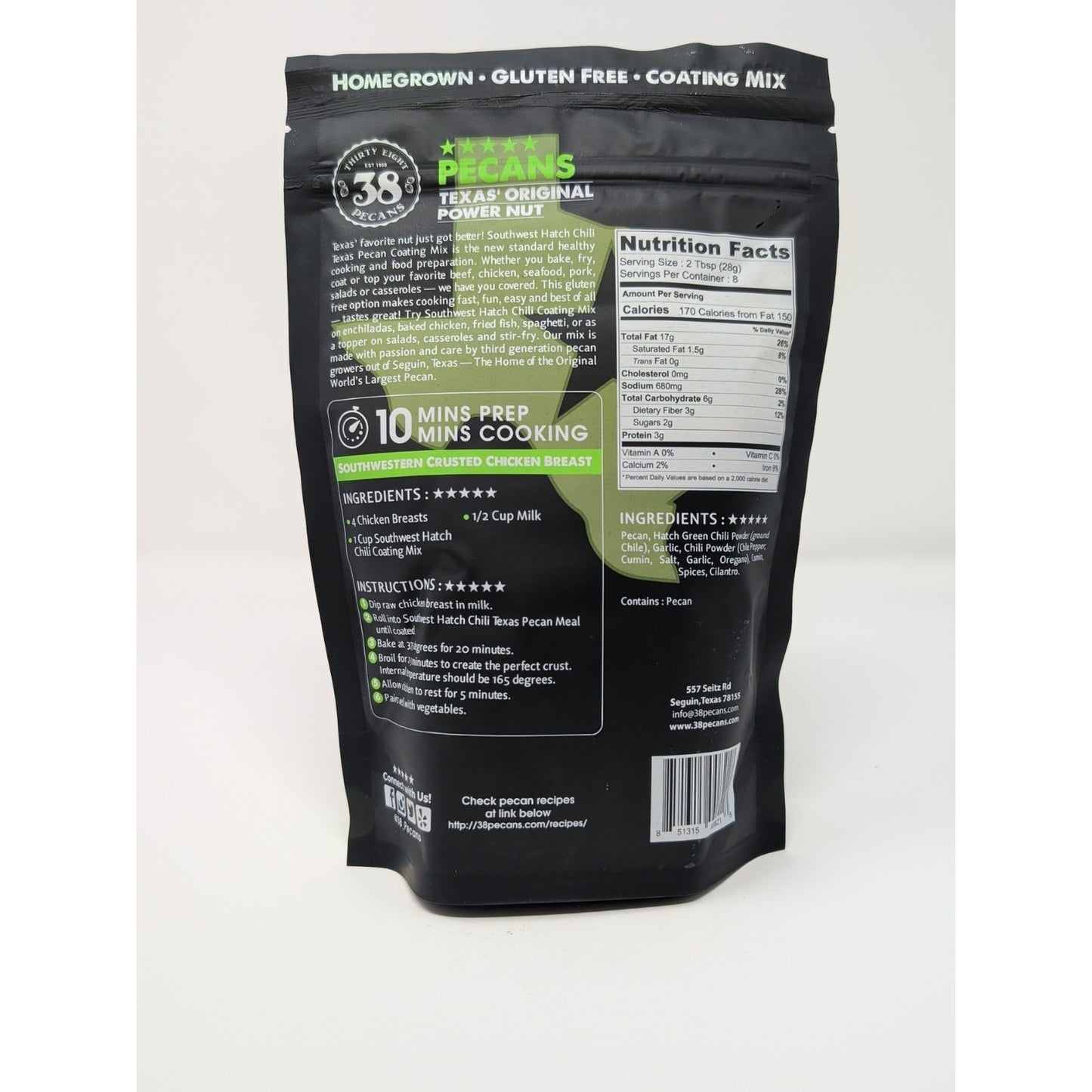 38 Pecans Texas Pecan Coating Mix Southwest Hatch Chili 8 Ounce Bag Paleo Keto