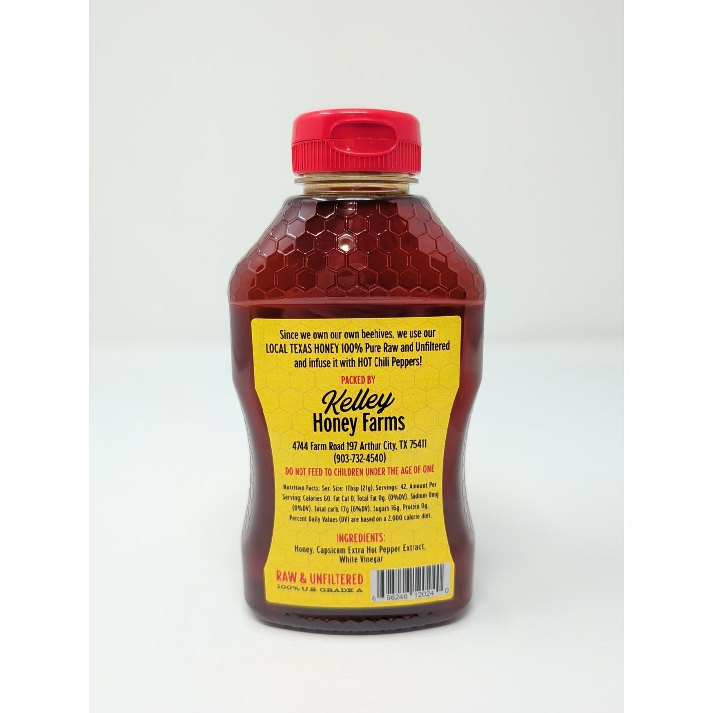 Kelley's Hot Local Texas Honey 24 Ounce Plastic Bottle Kosher Gluten Free