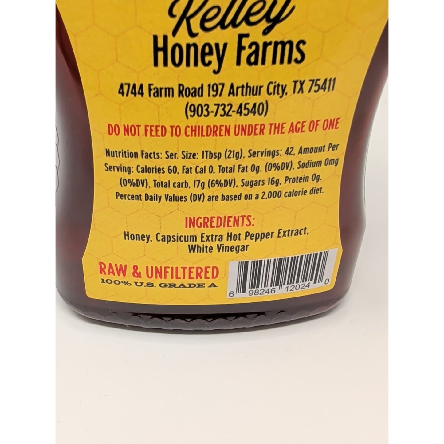 Kelley's Hot Local Texas Honey 24 Ounce Plastic Bottle Kosher Gluten Free