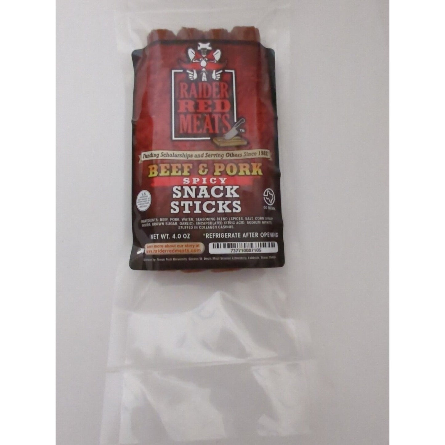 Raider Red Meats Beef & Pork Spicy Snack Sticks 4 Ounce Package