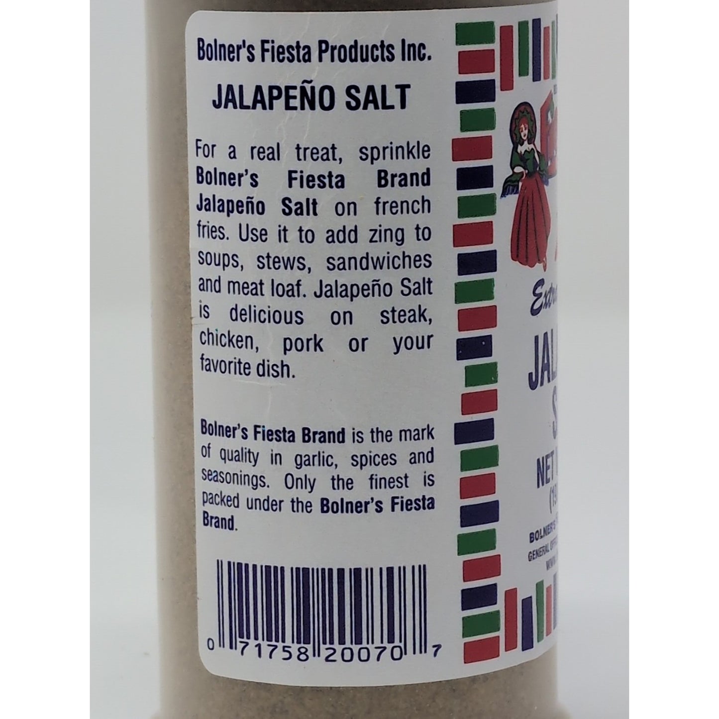 Bolner's Fiesta Extra Fancy Jalapeno Salt 7 Ounce Plastic Shaker