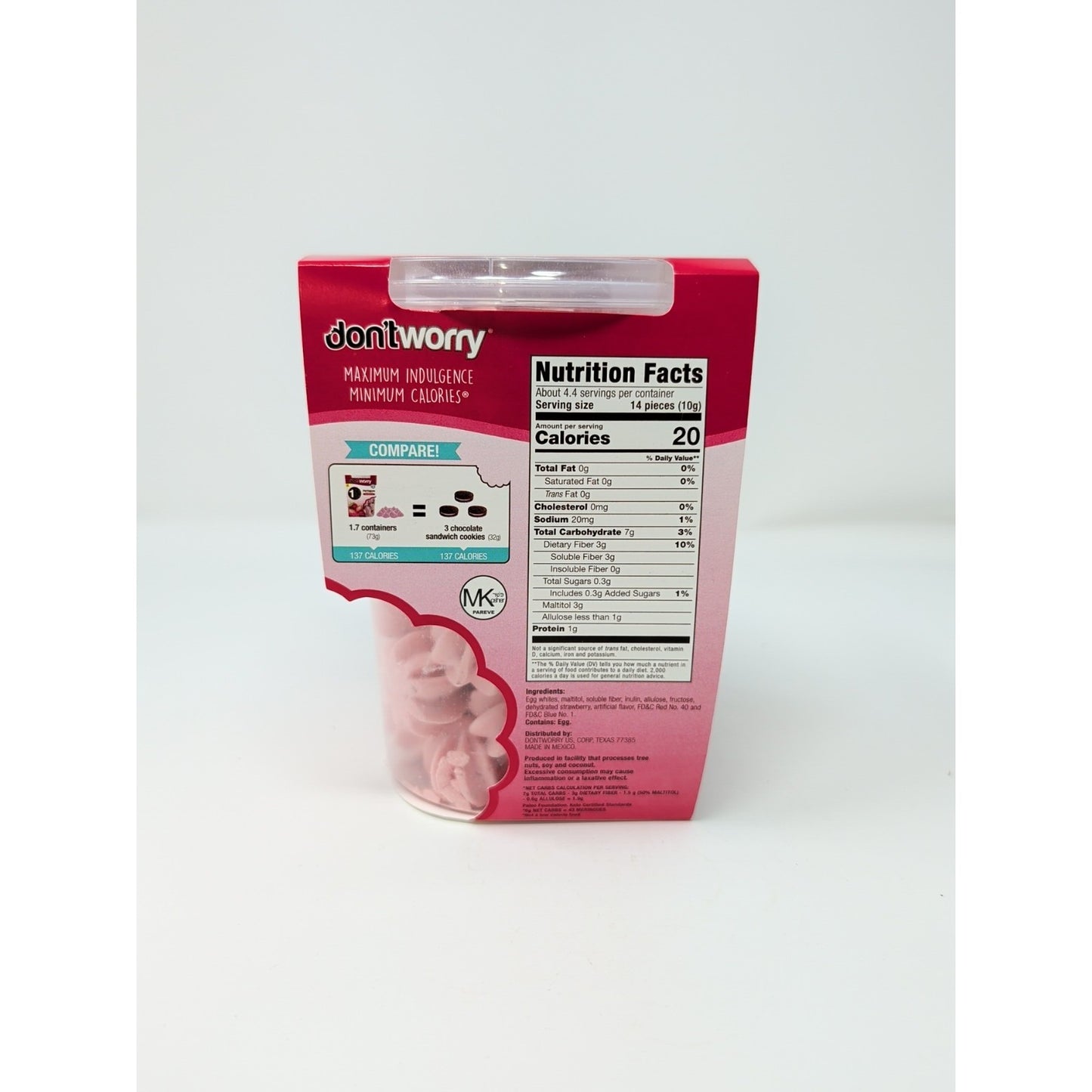 don'tworry Meringues Strawberry Flavor 1.5 Ounce Plastic Container