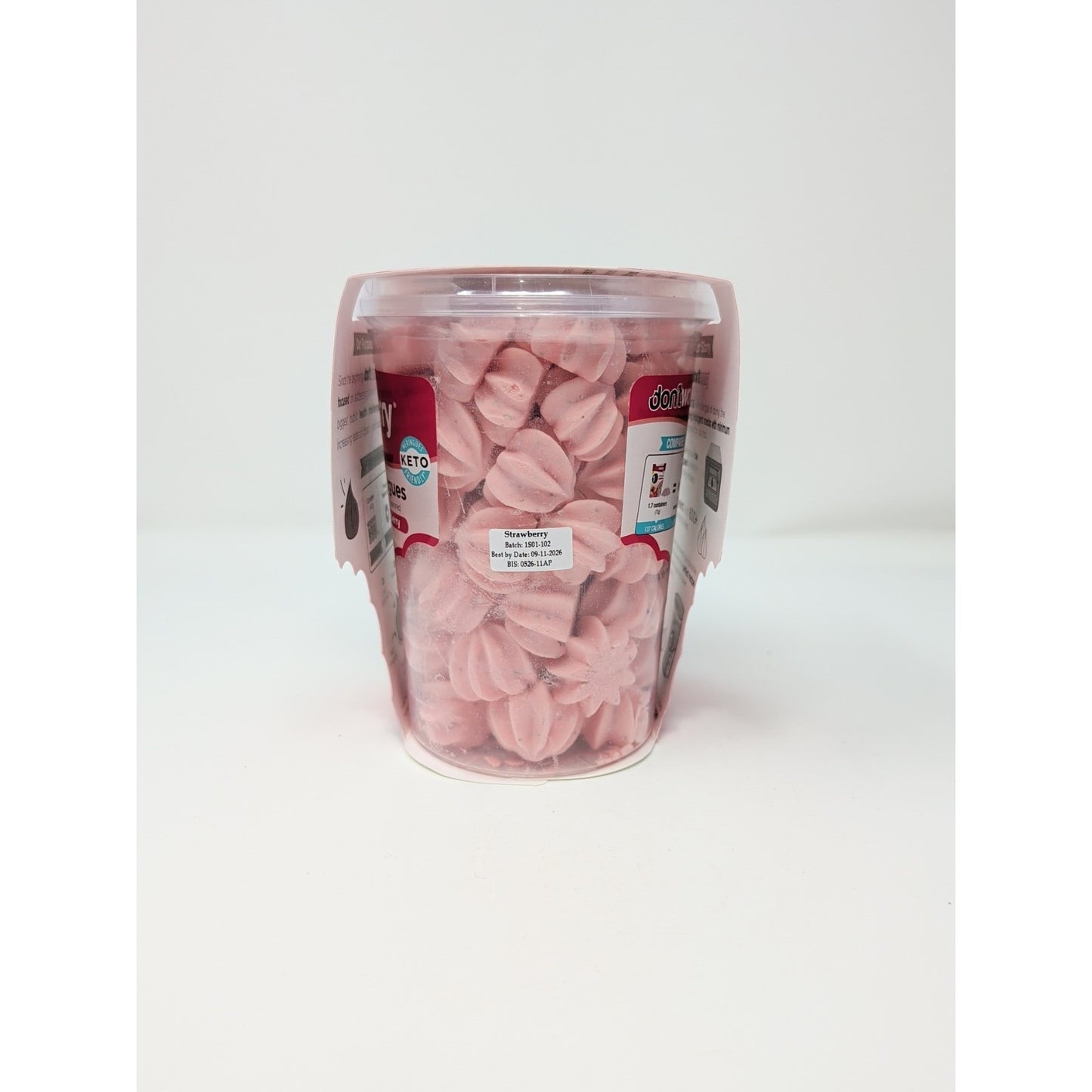don'tworry Meringues Strawberry Flavor 1.5 Ounce Plastic Container