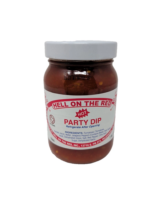 Hell on the Red Hot Party Dip glass jar on a white background