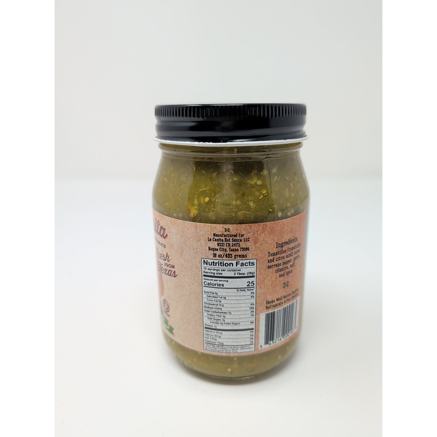 La Casita Esmeralda's Verde Tomatillo Salsa Hot Sauce 16 Ounce Glass Jar