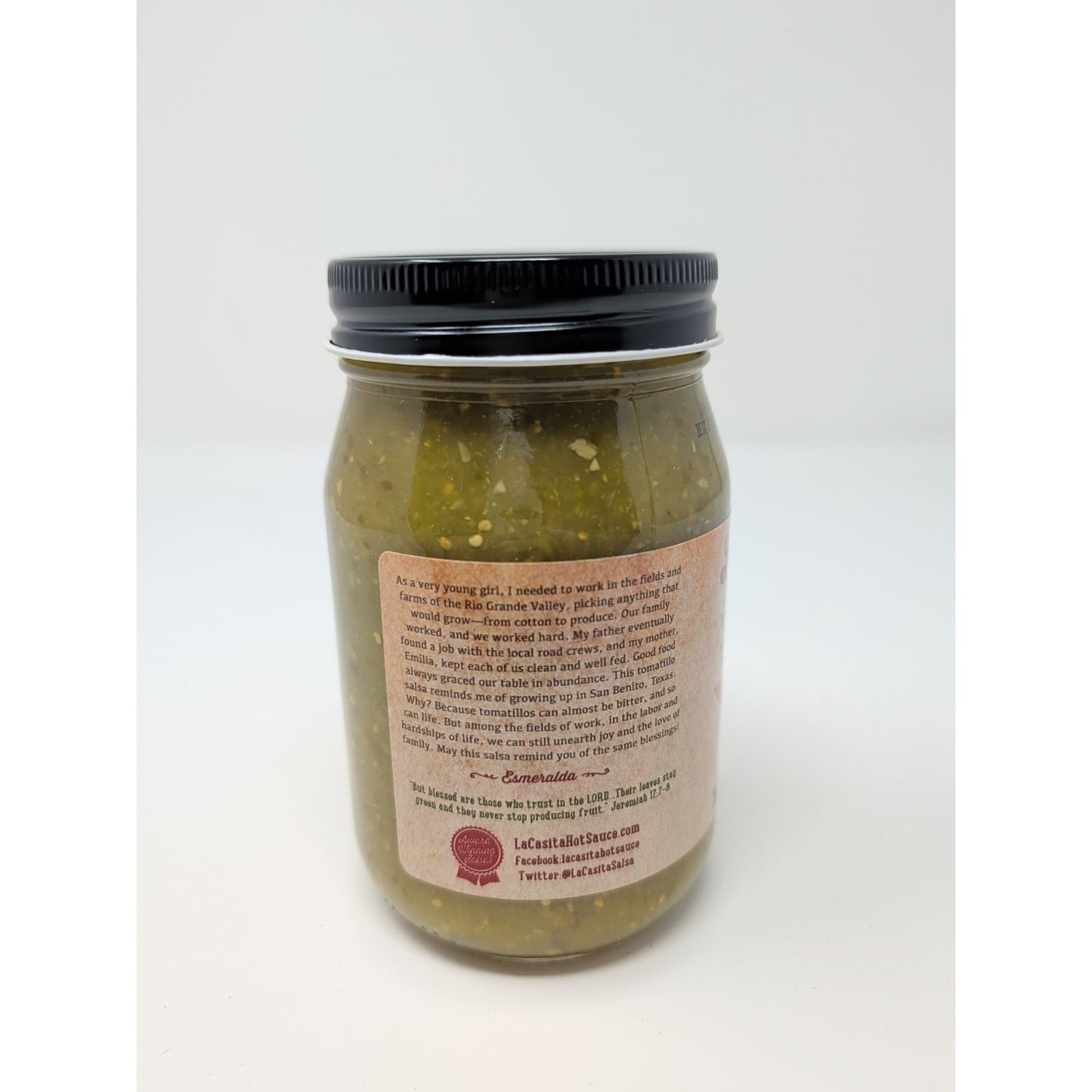 La Casita Esmeralda's Verde Tomatillo Salsa Hot Sauce 16 Ounce Glass Jar