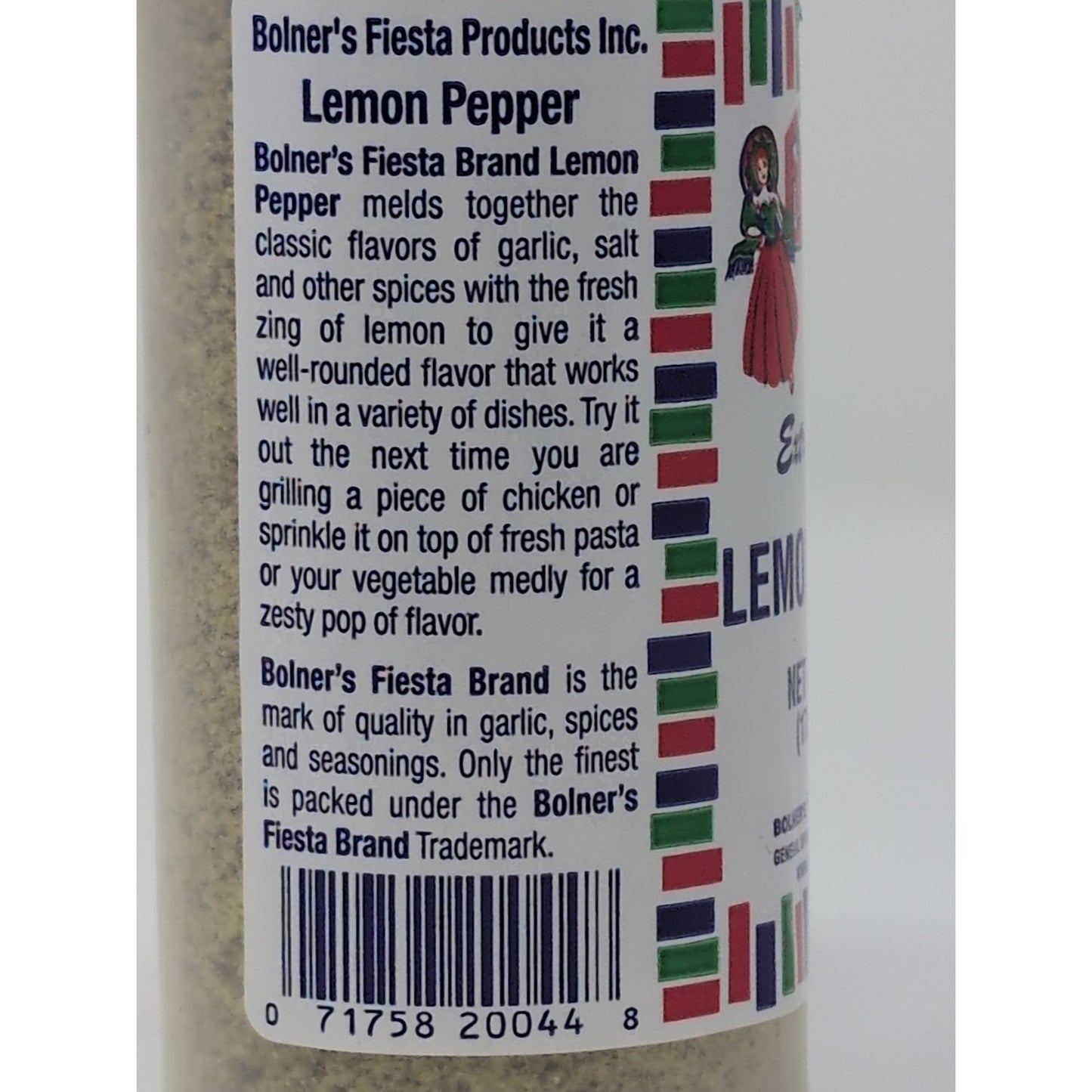 Bolner's Fiesta Extra Fancy Lemon Pepper 6 Ounce Plastic Shaker