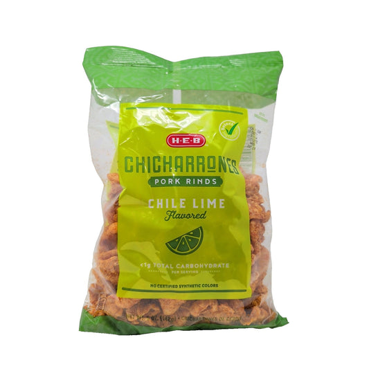 HEB Chicharrones Pork Rinds Chile Lime Flavored 5 Ounce Bag
