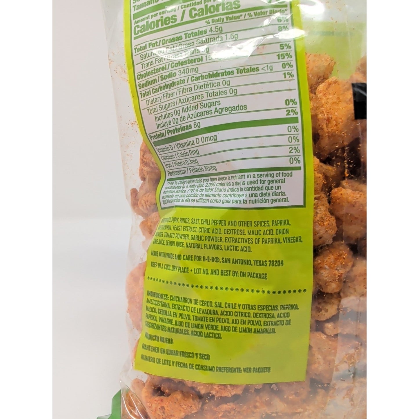 HEB Chicharrones Pork Rinds Chile Lime Flavored 5 Ounce Bag