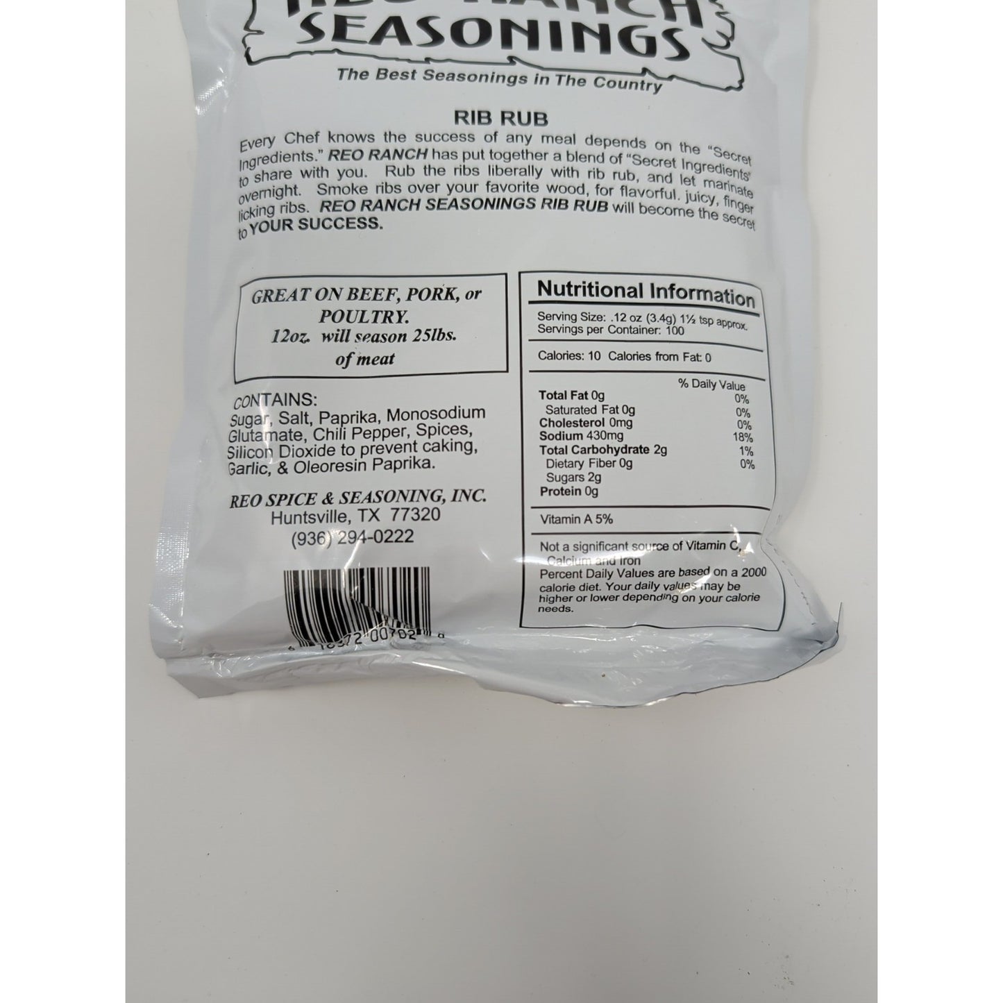 REO Ranch Seasonings Rib Rub 12 Ounce Packet