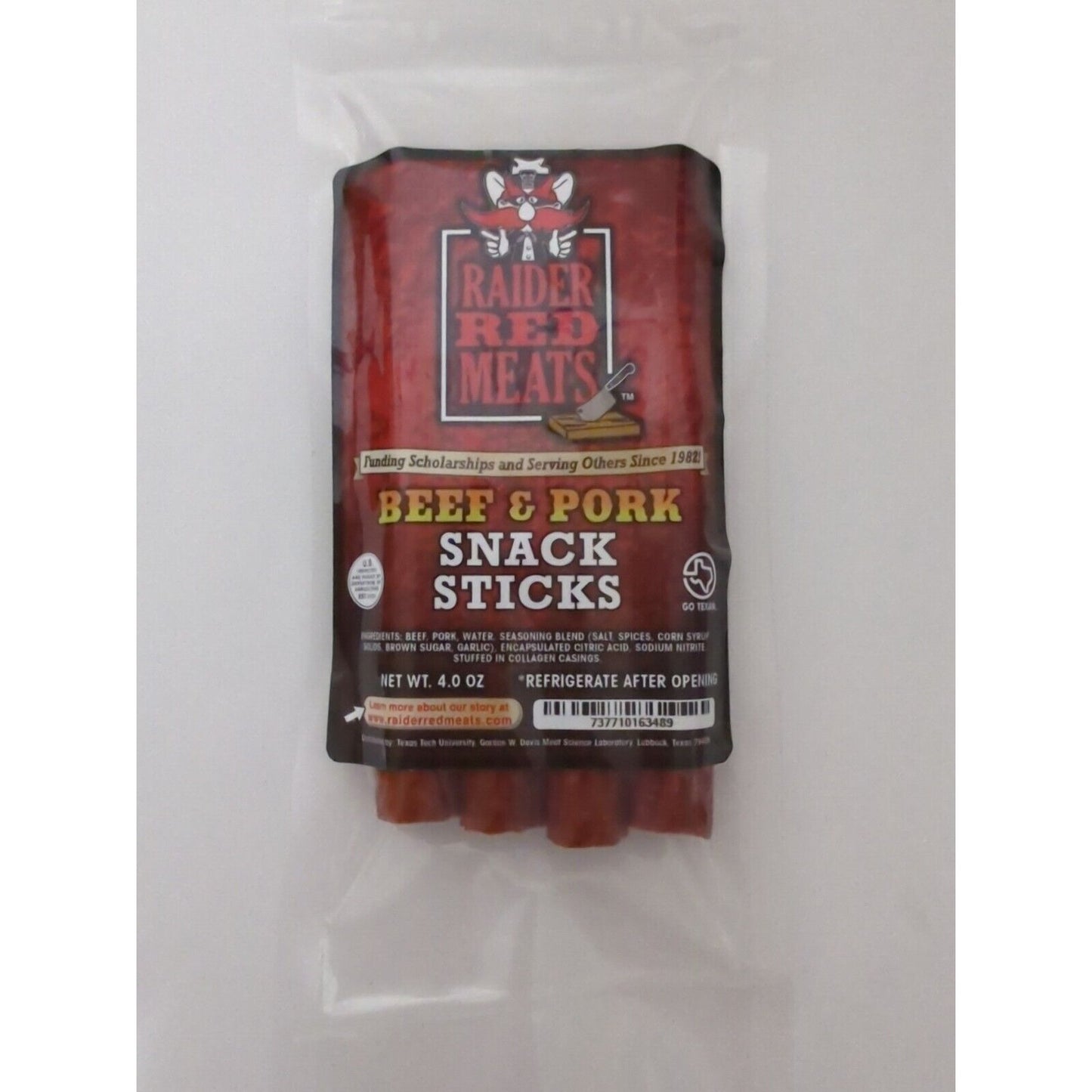 Raider Red Meats Beef & Pork Snack Sticks 4 Ounce Package