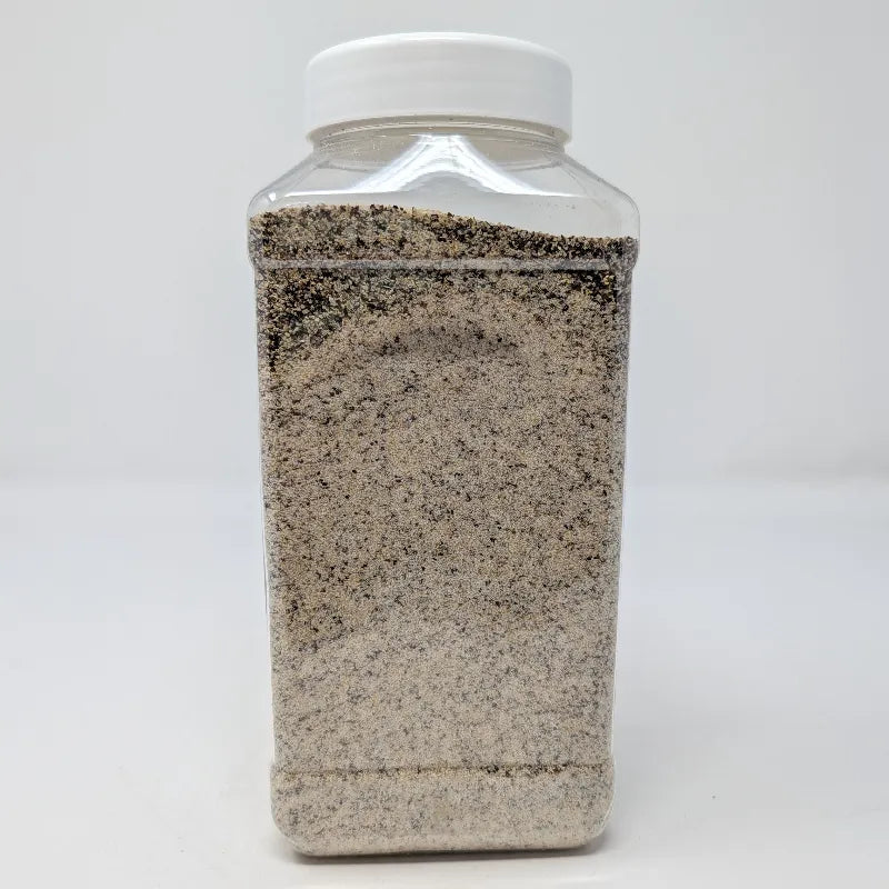Side view of a 30 oz clear plastic jar of Fajita Seasoning by Bolner's Fiesta, featuring a white cap set against a plain white background.