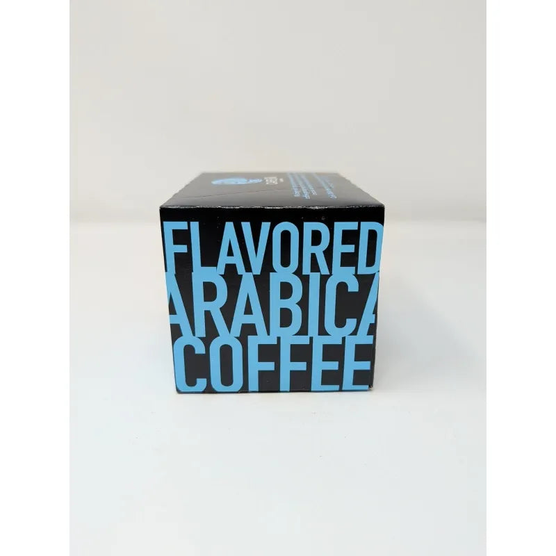 Side view of a 12 count box of Cafe Ole Texas Pecan K-Cups featuring a blue and black design on a plain white background.