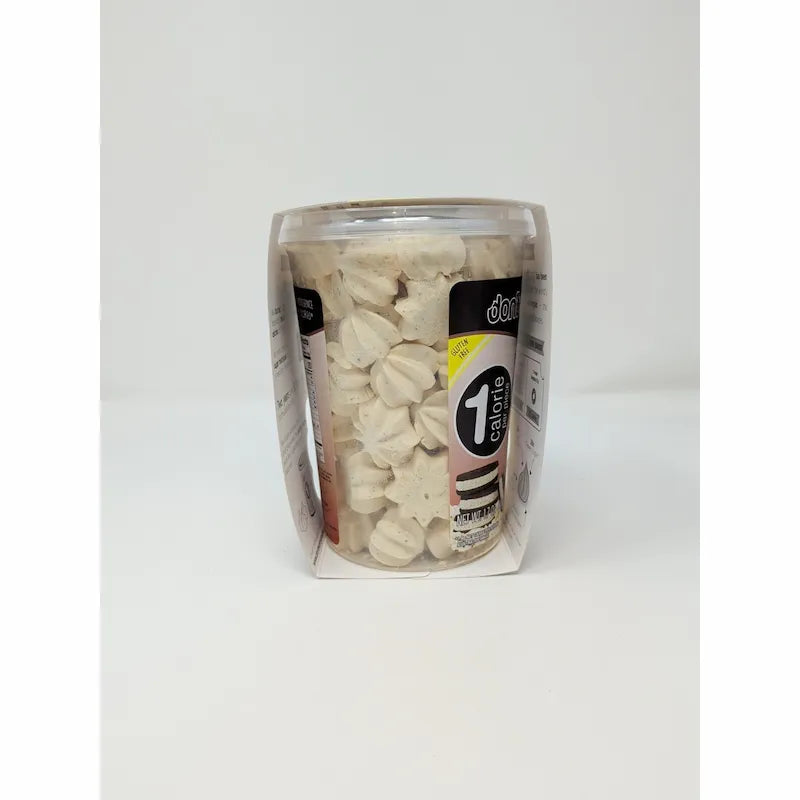 Side view of don'tworry Cookies and Cream Meringues on white background